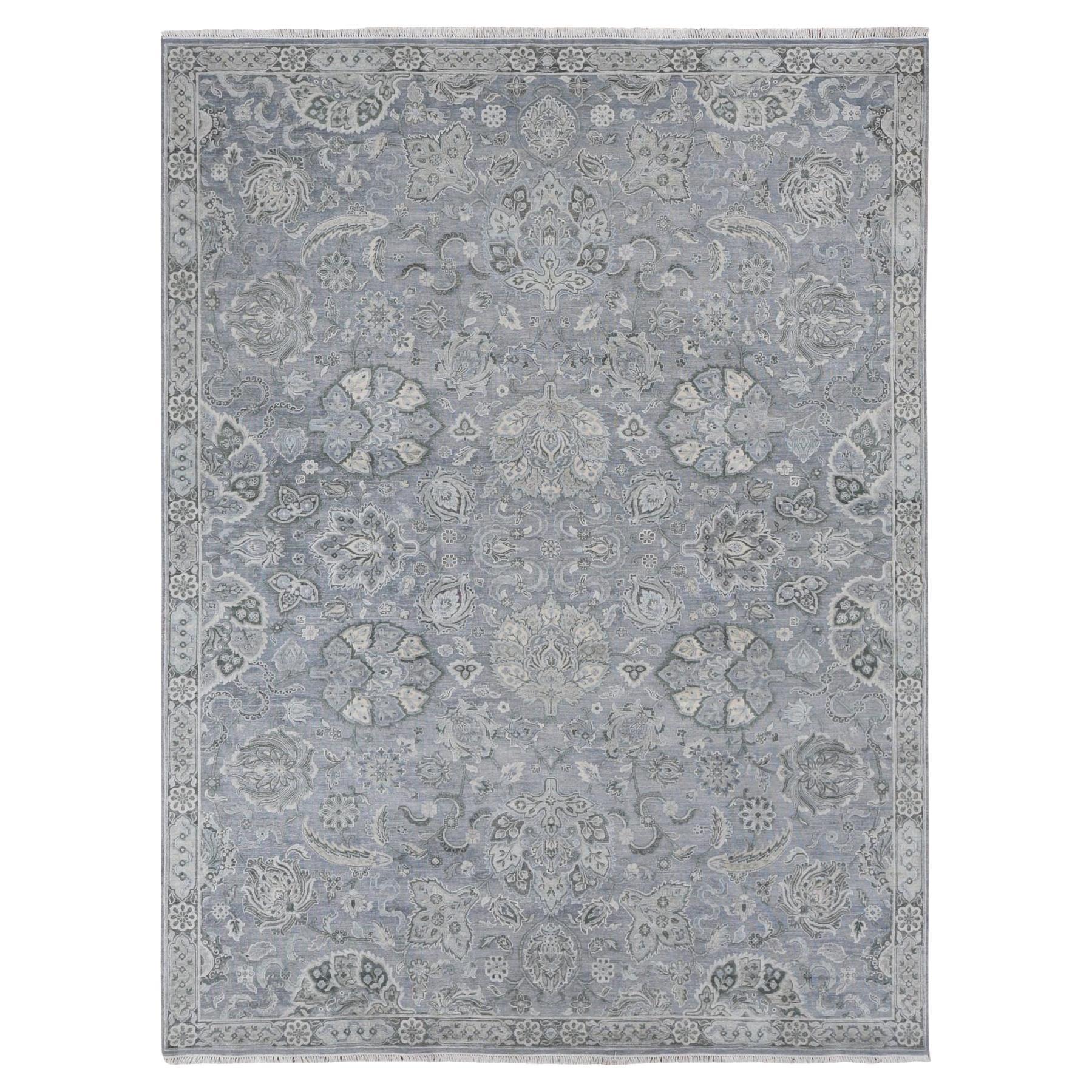 9
x12
 Gris Ganso, Diseño Oushak, Seda con Lana, Alfombra Anudada a Mano