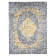 9'x12' Gray and Gold, Persian Design, Wool and Pure Silk Hand Knotted, Rug