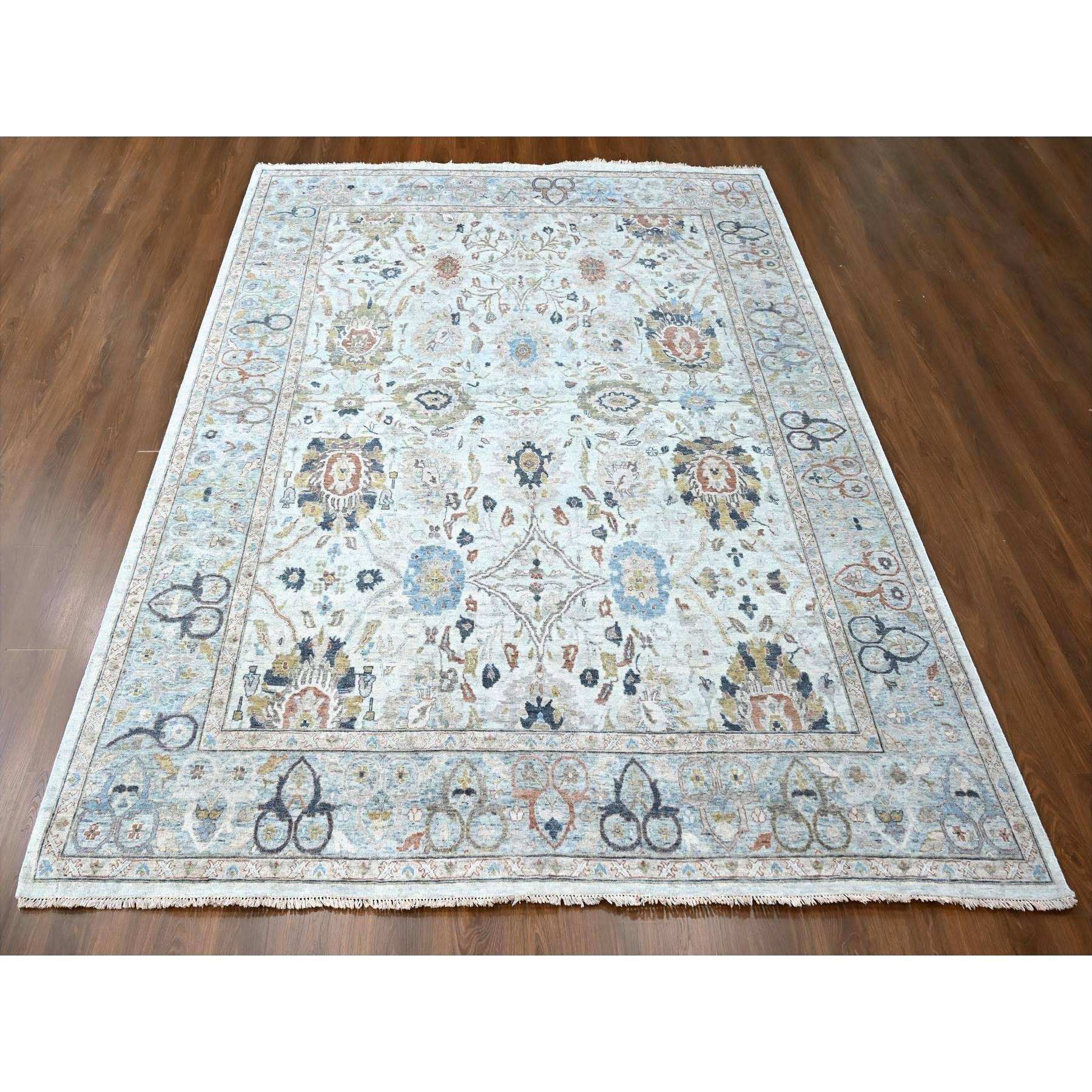 Oyster Gray, Antiqued Persian Ziegler Mahal Design, Distressed, Zero Pile, Shaved Low, Oxidized Hand Knotted, 100% Wool, Oriental Rug
Primary materials: Wool
Latex: No Pile 
height: 0.25 Inches
Style: Traditional
Primary color: Grey
Secondary