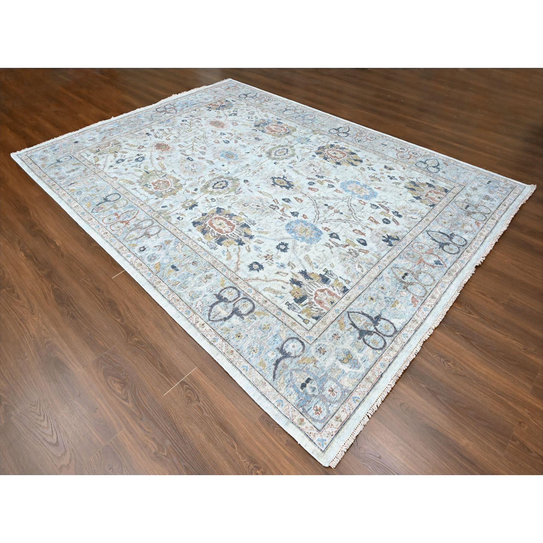 Oushak 9'x12' Gray Antiqued Persian Ziegler Mahal Design Hand Knotted All Wool Rug en vente