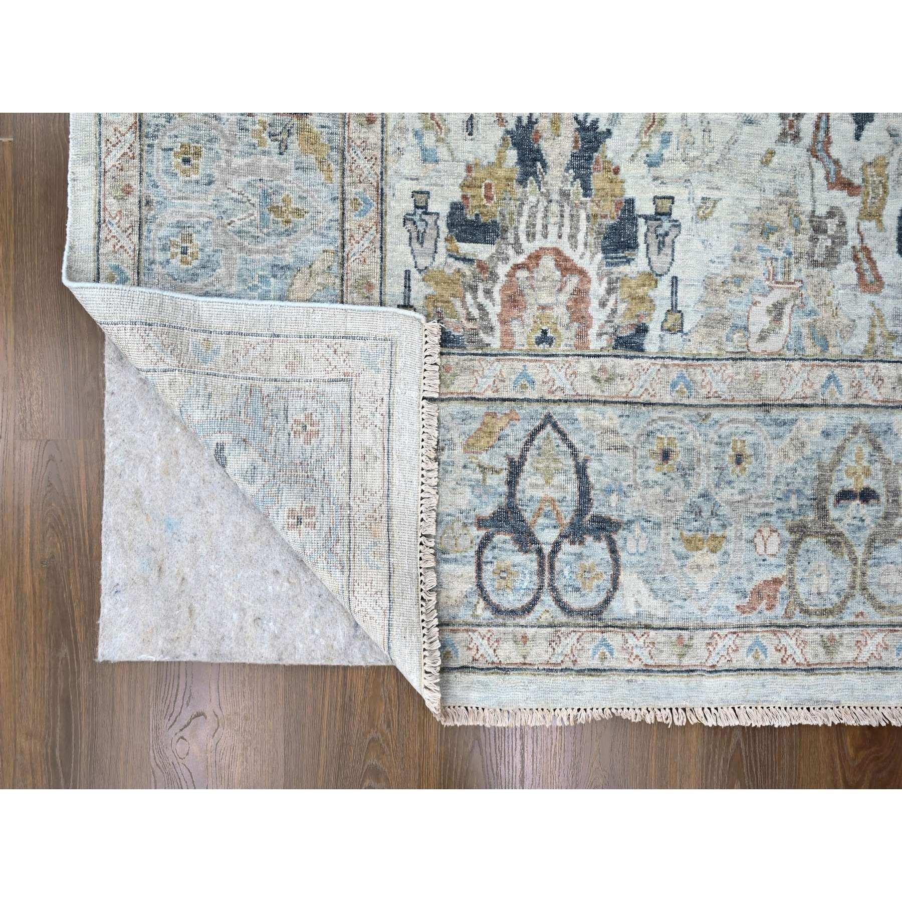 Indien 9'x12' Gray Antiqued Persian Ziegler Mahal Design Hand Knotted All Wool Rug en vente