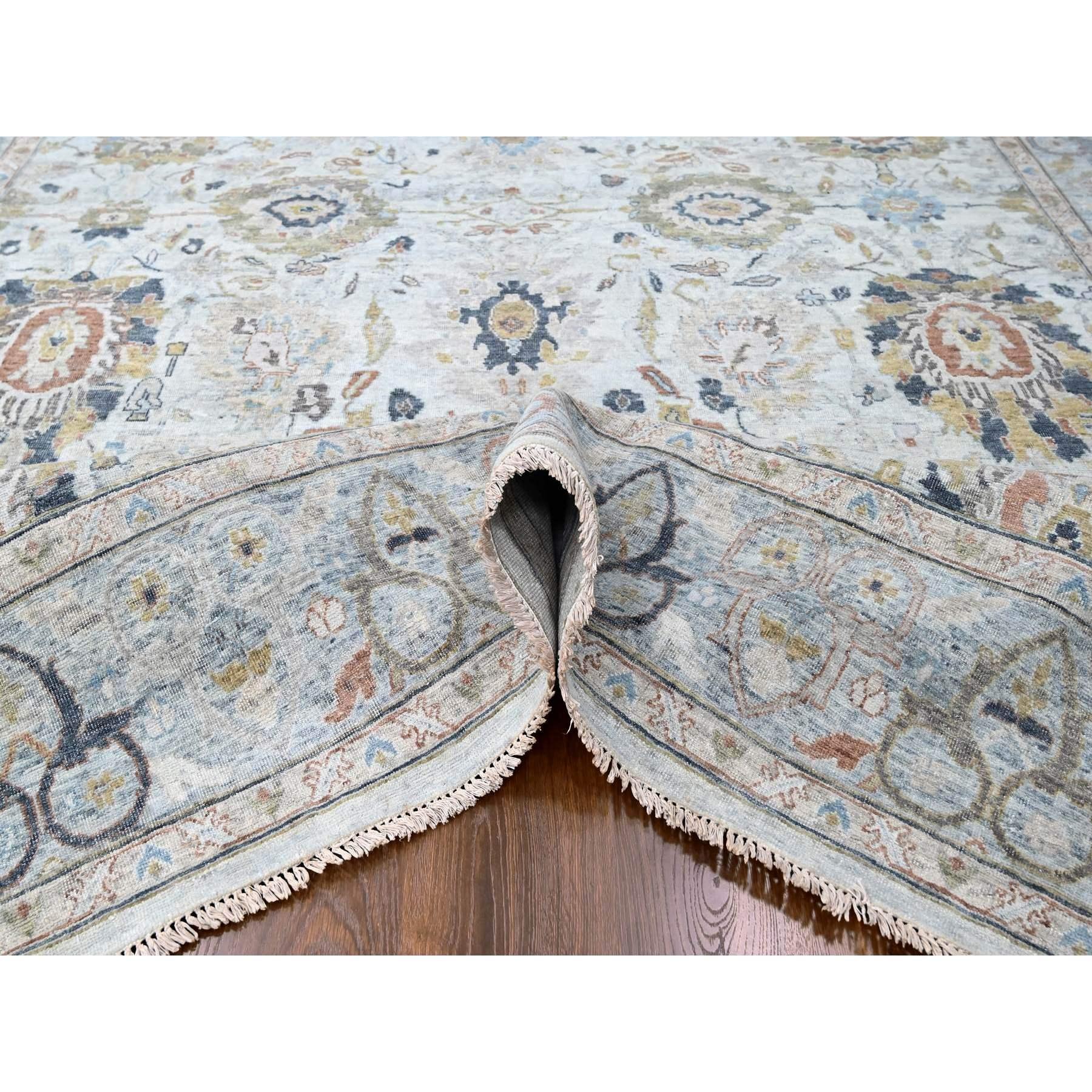 Noué à la main 9'x12' Gray Antiqued Persian Ziegler Mahal Design Hand Knotted All Wool Rug en vente