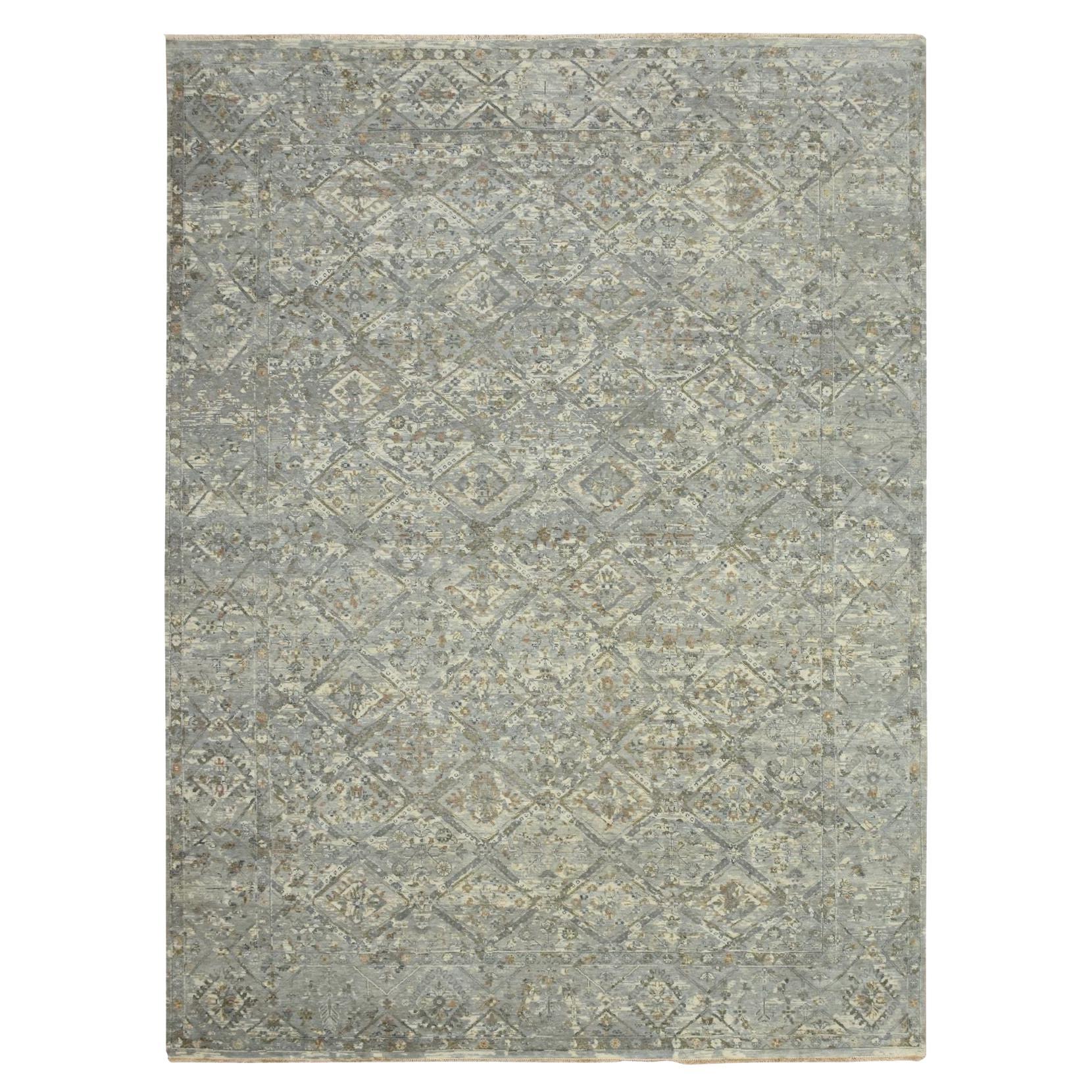 9
x12
 Gray Erased and Broken Garden Design Hand Knotted Pure Wool Rug