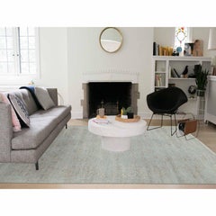 9'x12' Gray, Erased Persian Serapi Design, Wool and Silk Hand Knotted Rug