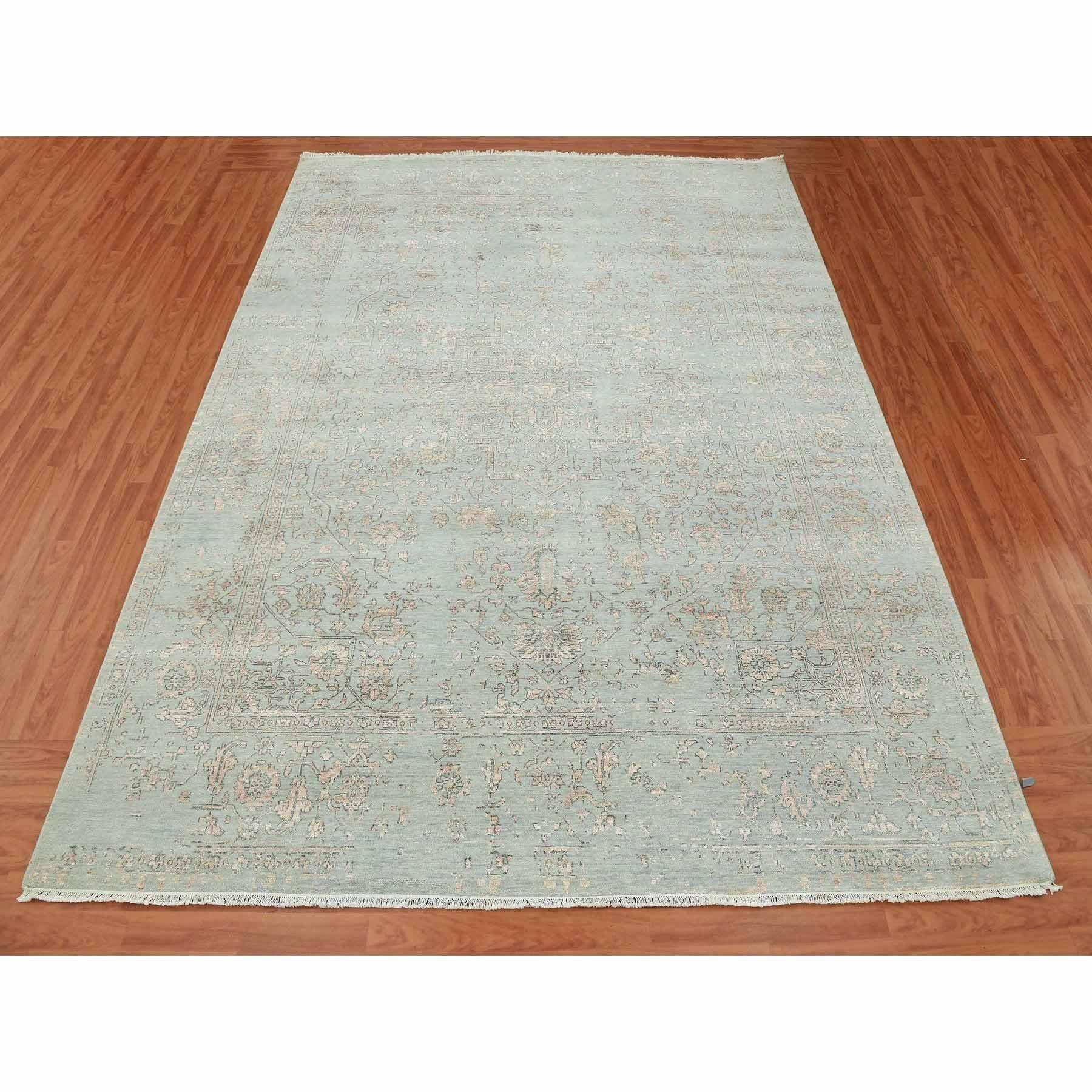 Handgeknüpfter Teppich in Grau, Erased Persian Serapi-Design, Wolle und Seide, 9'x12' Grau (Indisch) im Angebot