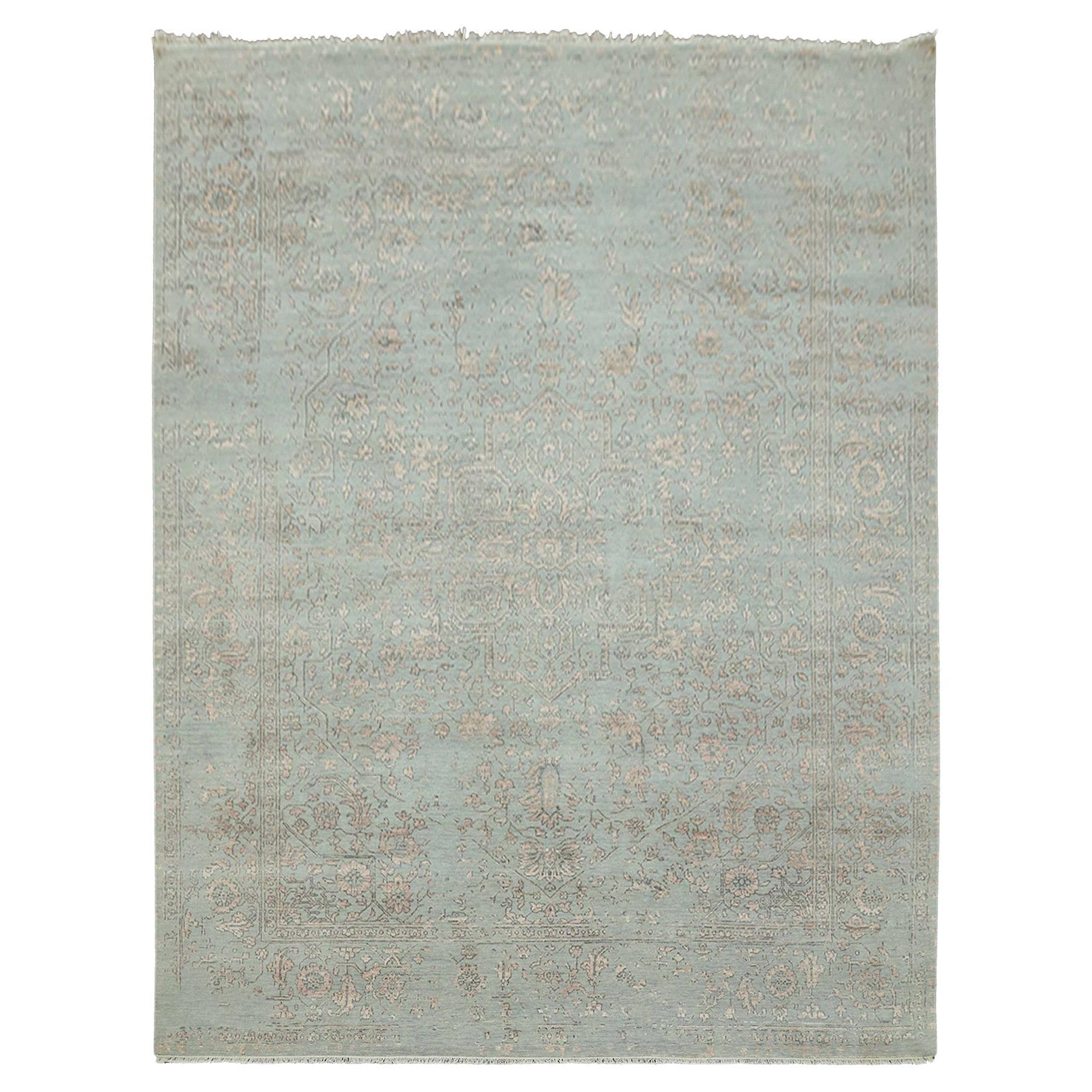 9'x12' Grigio, Tappeto Serapi Persiano Cancellato, Lana e Seta Annodato a Mano
