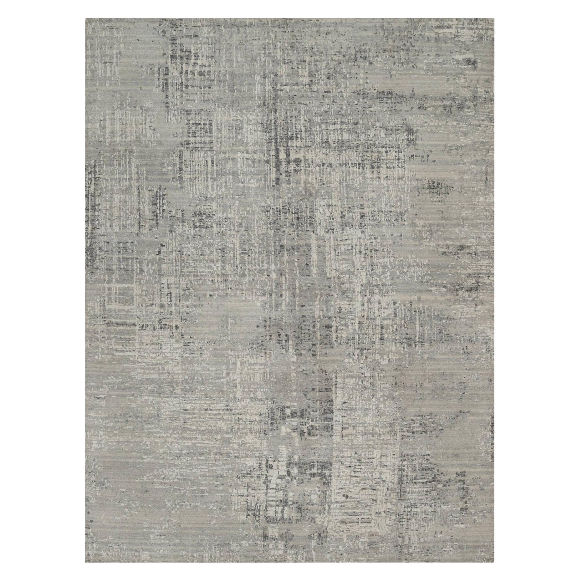 9
x12
Gray Hand Knotted Modern Erased Design Undyed Natural Wool Rug