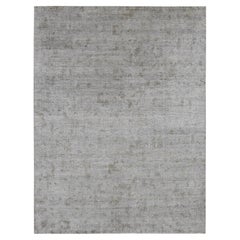 9'x12' Gray Hand Knotted Small Box Design Silk with Textured Wool Rug