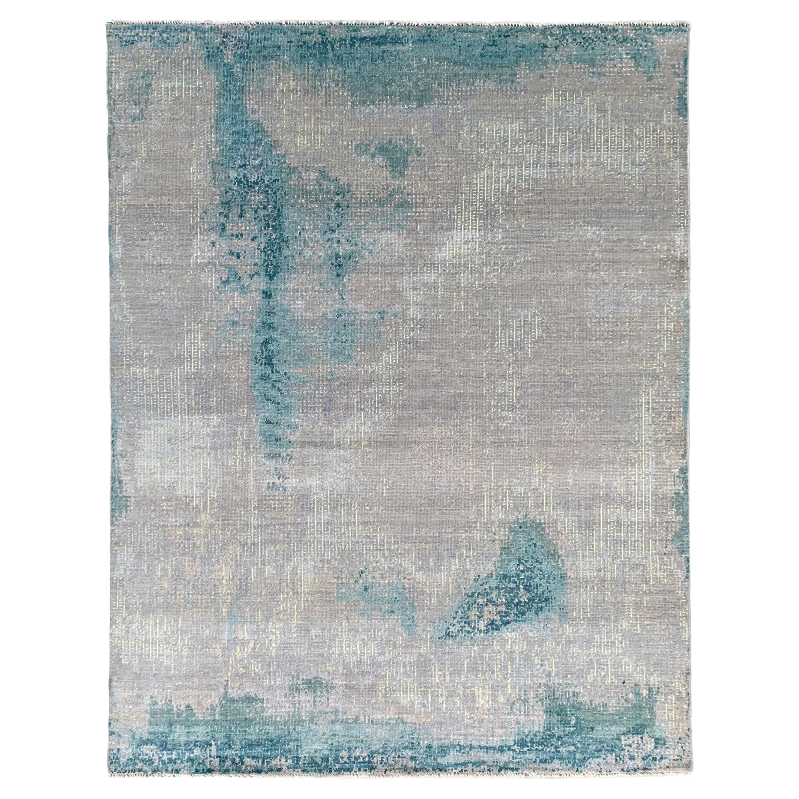 9x12 Grauer handgeknüpfter Wollteppich Küstennebel Abstrakt Modern Teppichboden