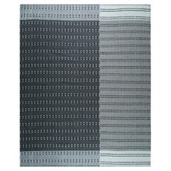 9x12 Gray Hand-Knotted Wool Dotted Linear Bands Geometric Modern Carpet Rug