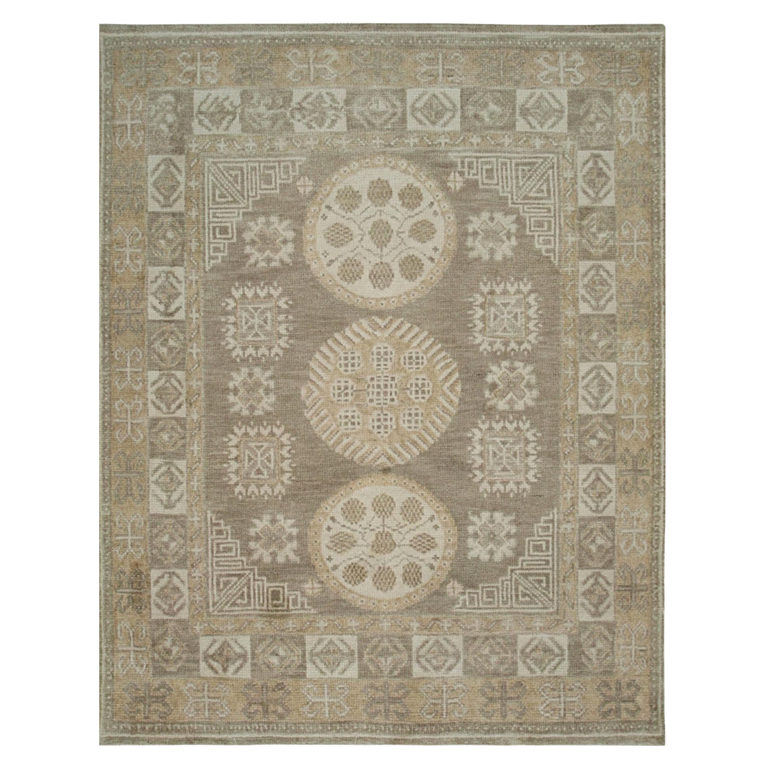 9x12 Gray Hand-Knotted Wool Rosette Medallions Geometric Modern Carpet Rug For Sale