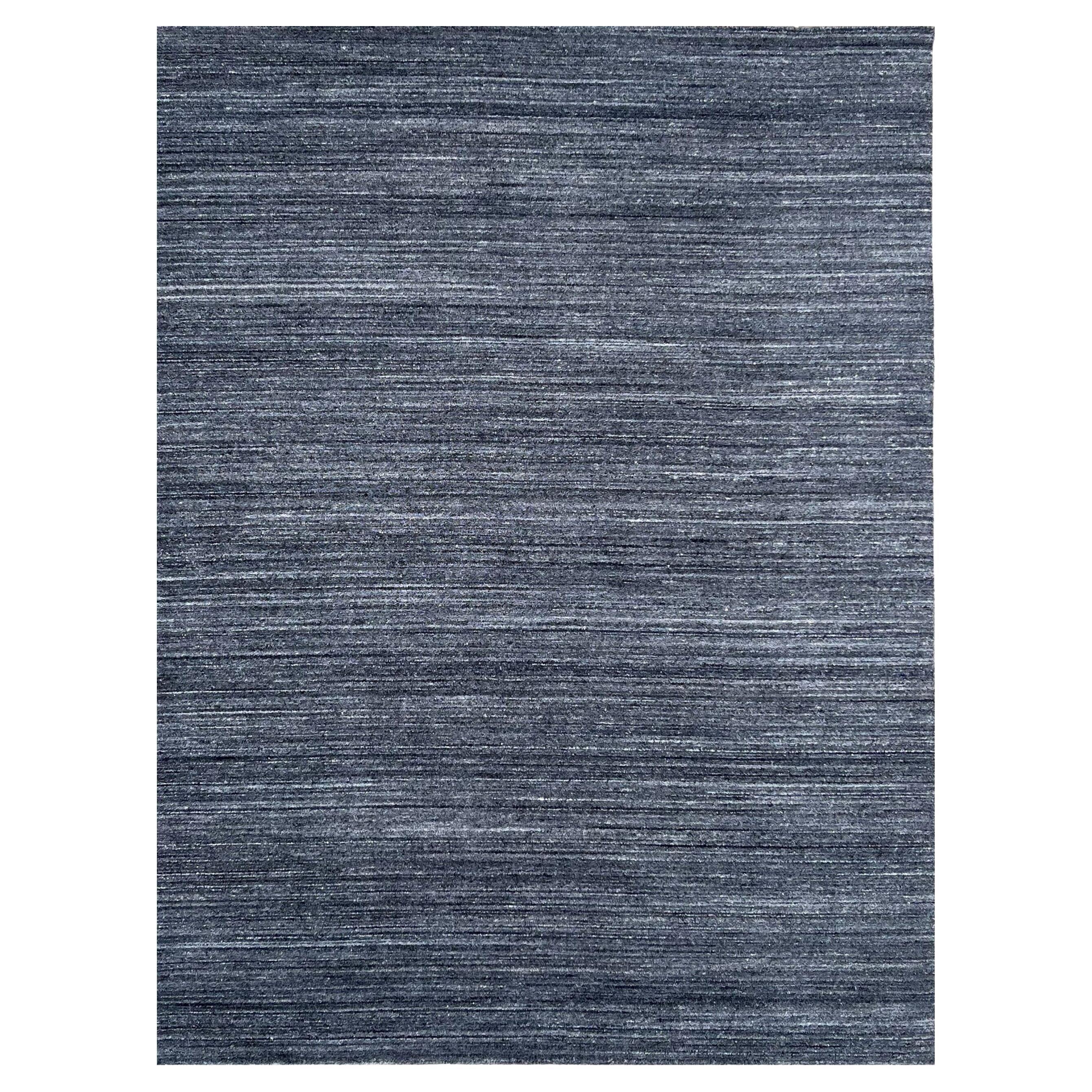 9x12 Gray Hand-Knotted Wool Striated Texture Geometric Modern Carpet Rug For Sale