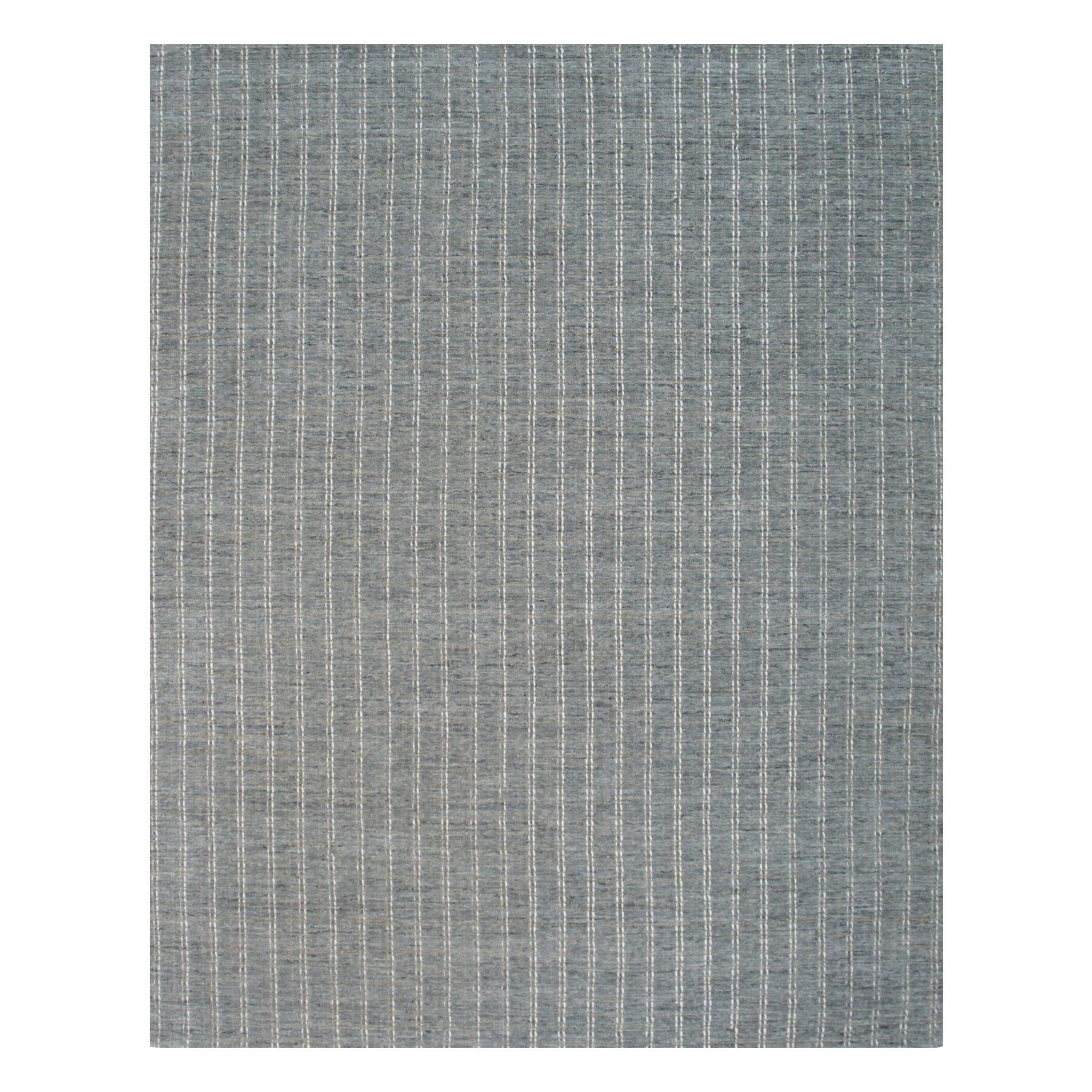 9x12 Gray Hand-Knotted Wool Subtle Vertical Stripe Geometric Modern Carpet Rug