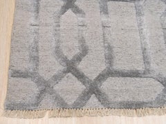 9x12 Gray Hand-Knotted Wool Viscose Linked Lattice Geometric Modern Carpet Rug