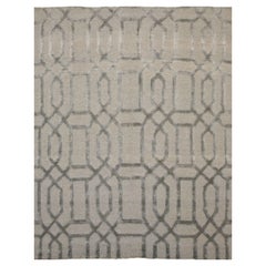 9x12 Gray Hand-Knotted Wool Viscose Linked Lattice Geometric Modern Carpet Rug