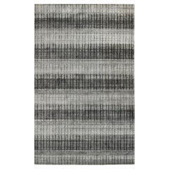 9x12 Gray Hand-Knotted Wool Viscose Striated Texture Geometric Modern Carpet Rug