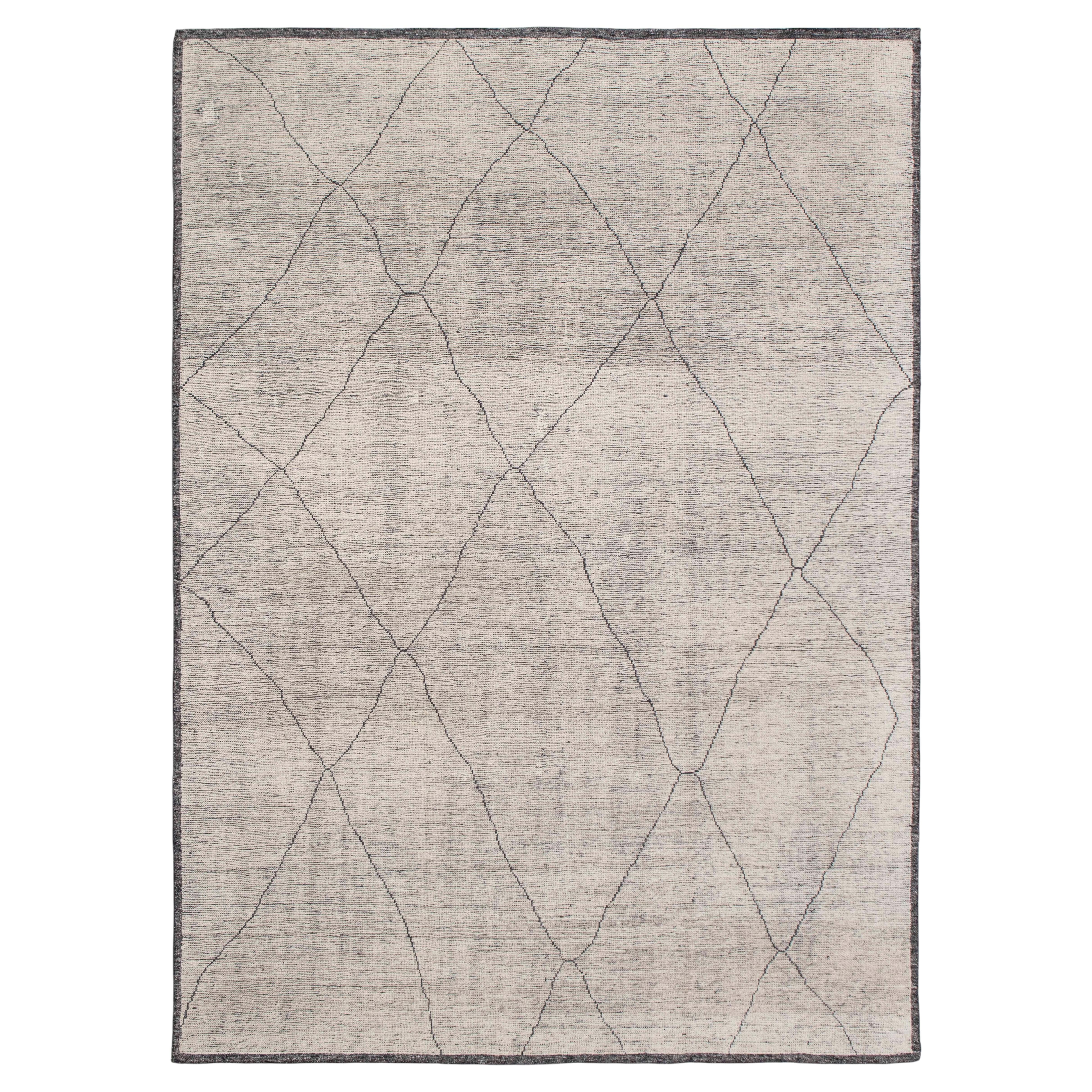 Tappeto berbero marocchino in stile boho, 9x12, grigio, in lana annodato a mano (JC - 3374)