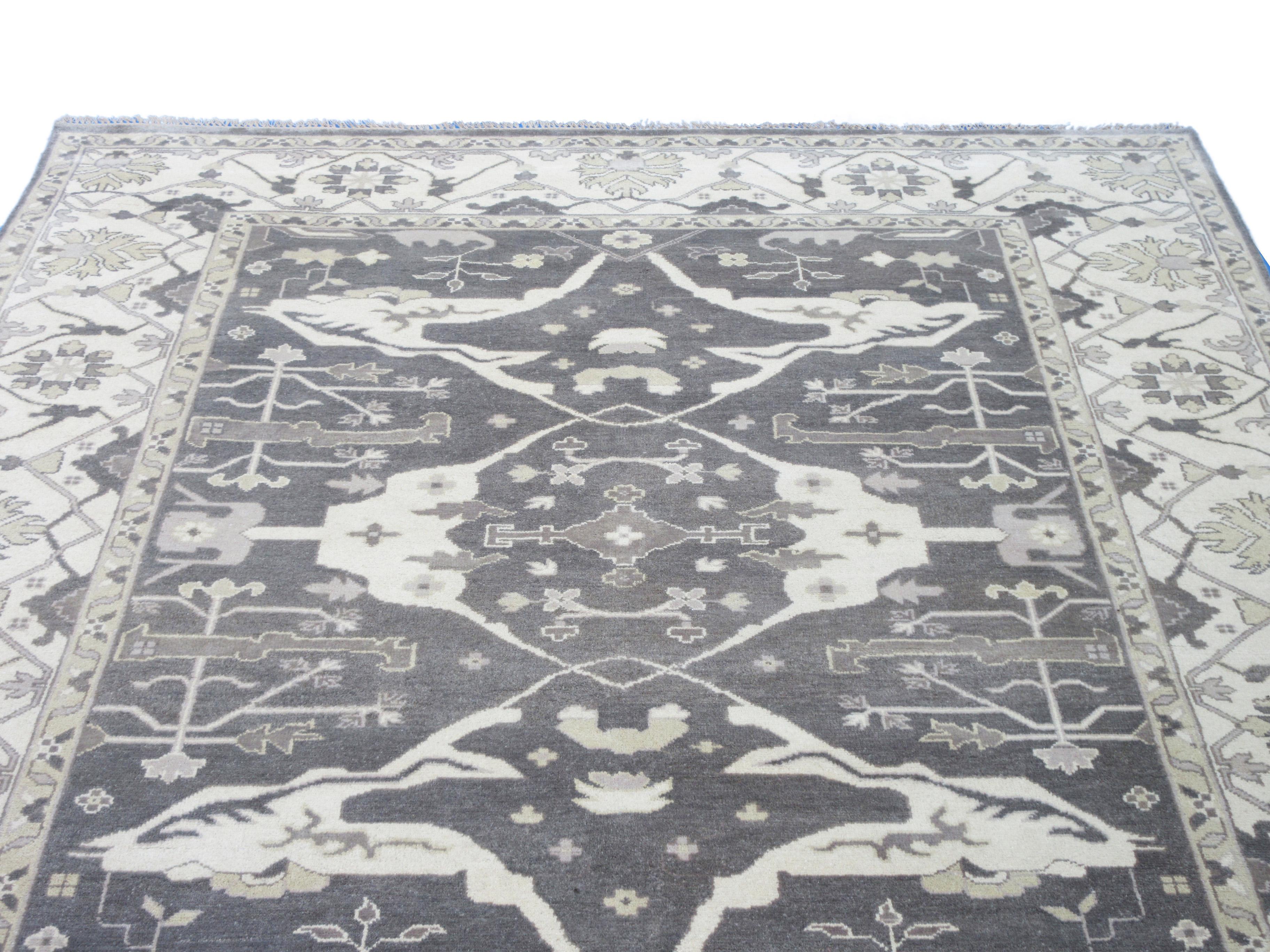 Hand-Knotted Grey Oushak For Sale