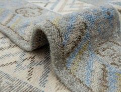 9x12 Gray Oushak with Blue and Ivory Border Hand Knotted Rug ( G-13712 )