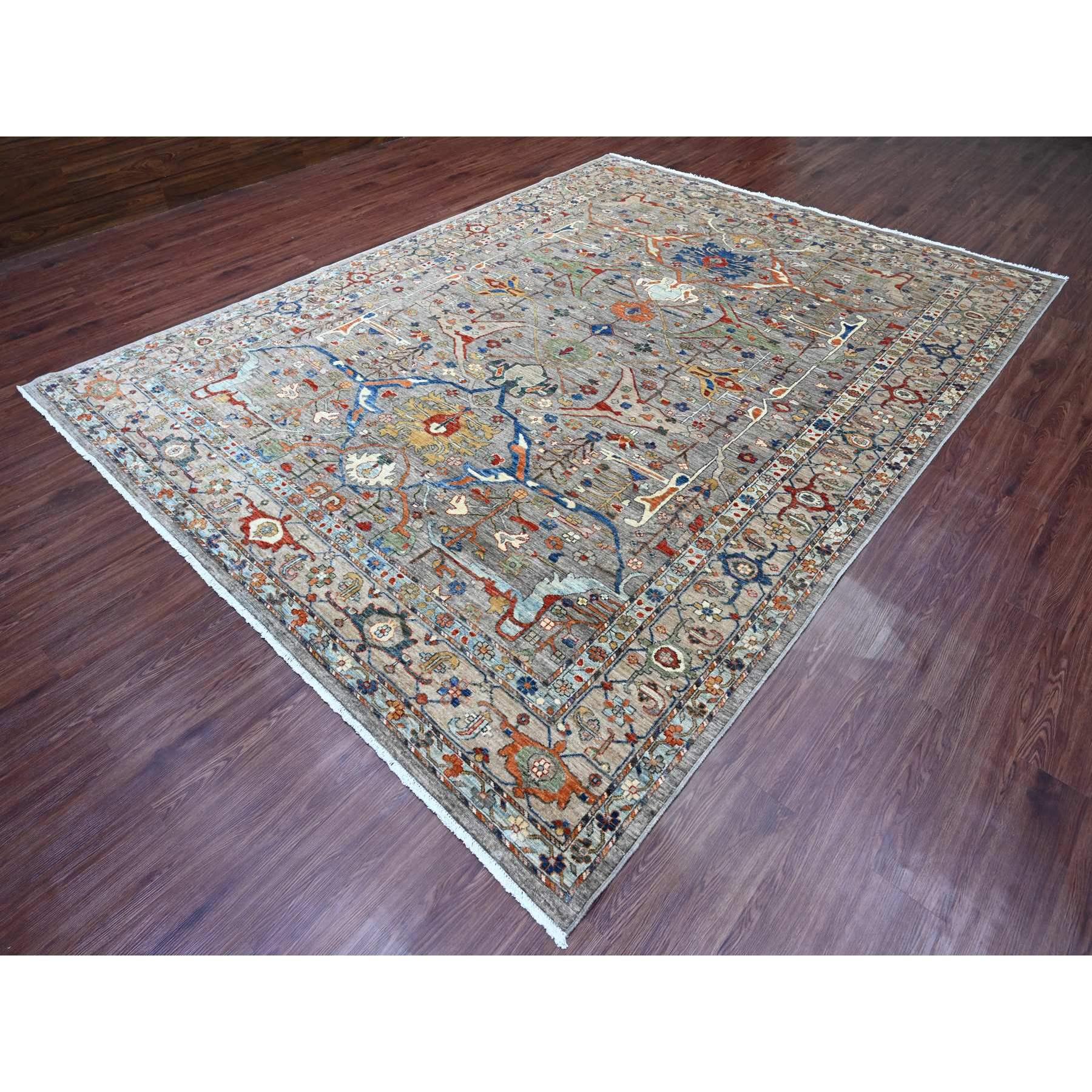 Afghan 9'x12' Gray Peshawar Bijar Garus Design Aryana Grade Hand Knotted Wool Rug For Sale