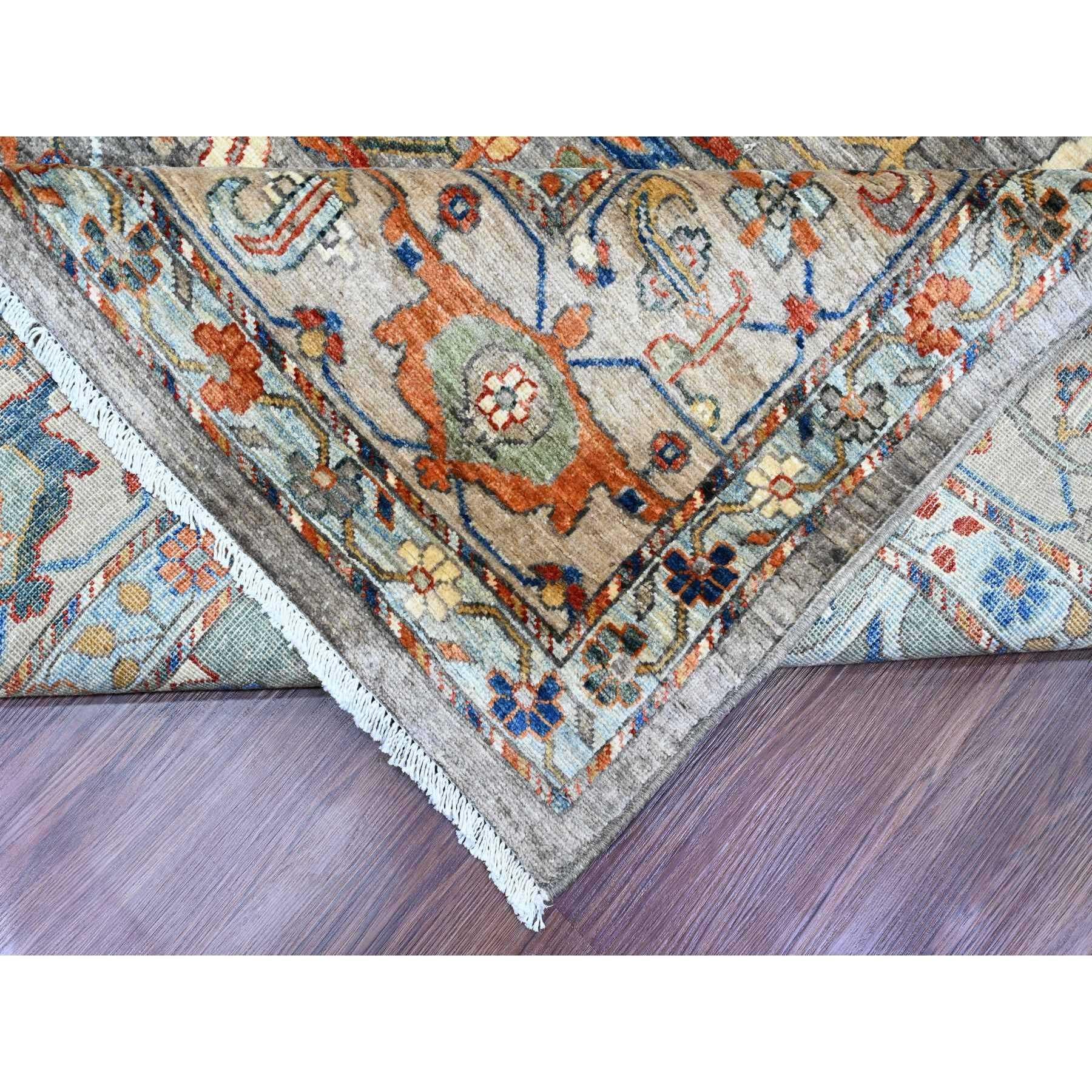 Contemporary 9'x12' Gray Peshawar Bijar Garus Design Aryana Grade Hand Knotted Wool Rug For Sale