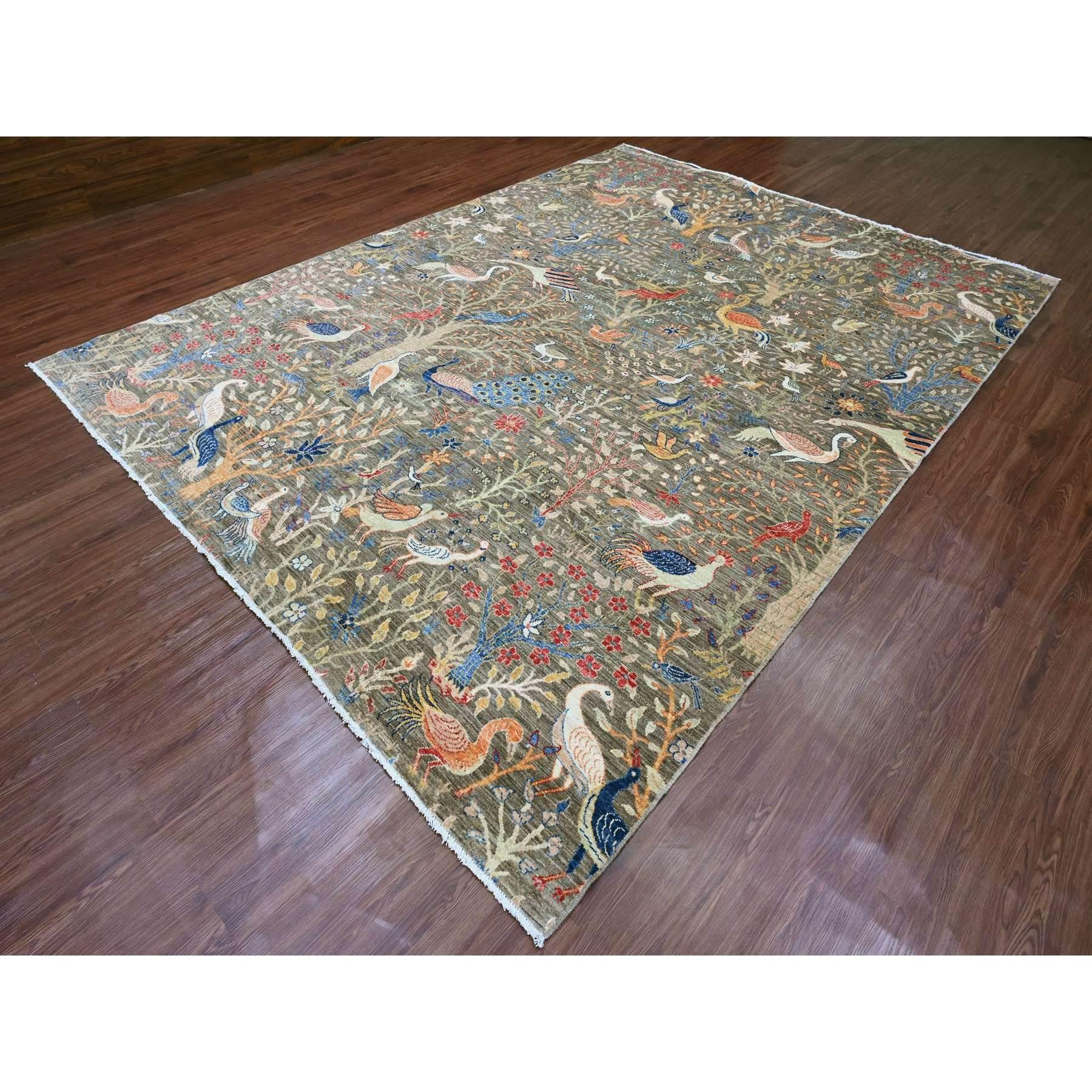 9'x12' Gray Peshawar Birds of Paradise Design All Wool Hand Knotted Oriental Rug (Oushak) im Angebot