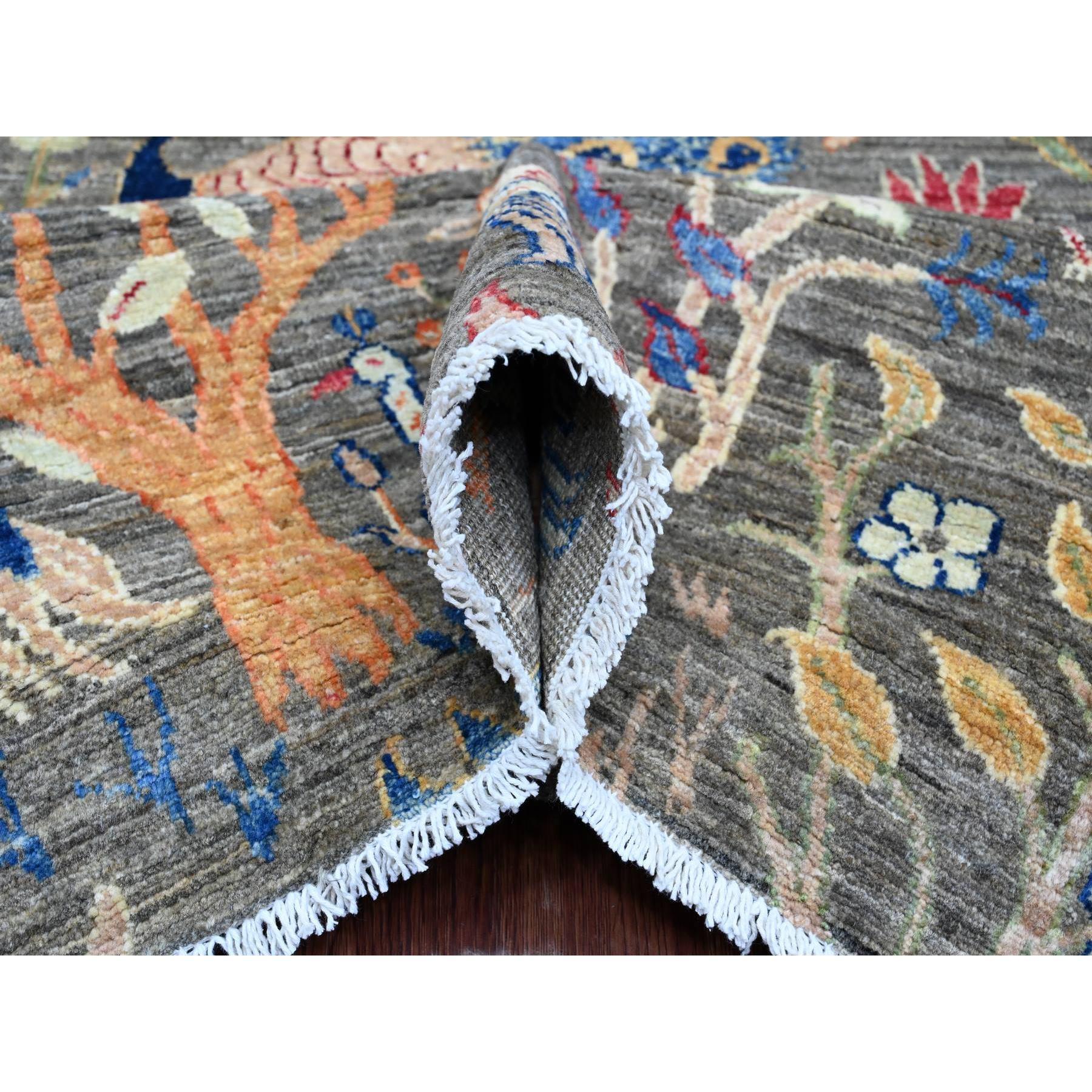 9'x12' Gray Peshawar Birds of Paradise Design All Wool Hand Knotted Oriental Rug (Handgeknüpft) im Angebot