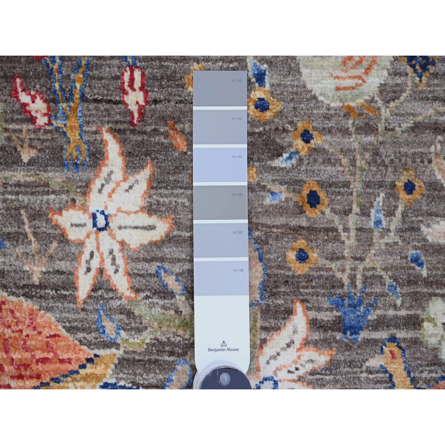 9'x12' Gray Peshawar Birds of Paradise Design All Wool Hand Knotted Oriental Rug (21. Jahrhundert und zeitgenössisch) im Angebot