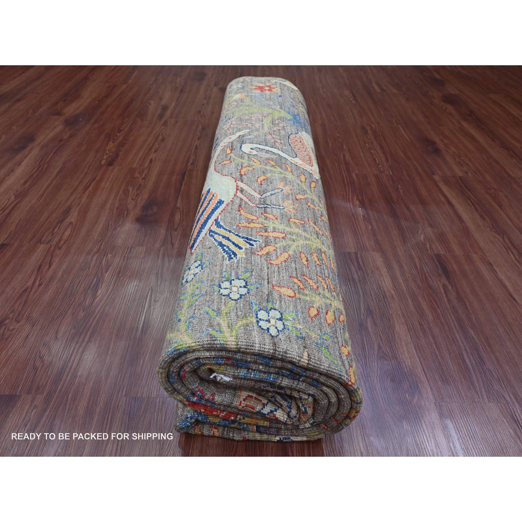9'x12' Gray Peshawar Birds of Paradise Design All Wool Hand Knotted Oriental Rug im Angebot 1