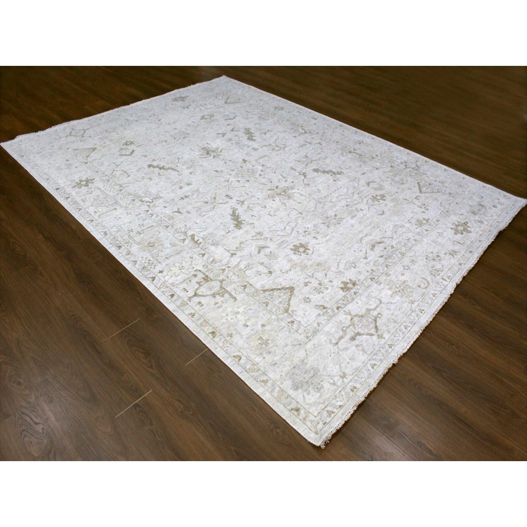 Medieval 9'x12' Gray Vintage Tabriz All Over Design Zero Pile Hand Knotted Wool Rug For Sale