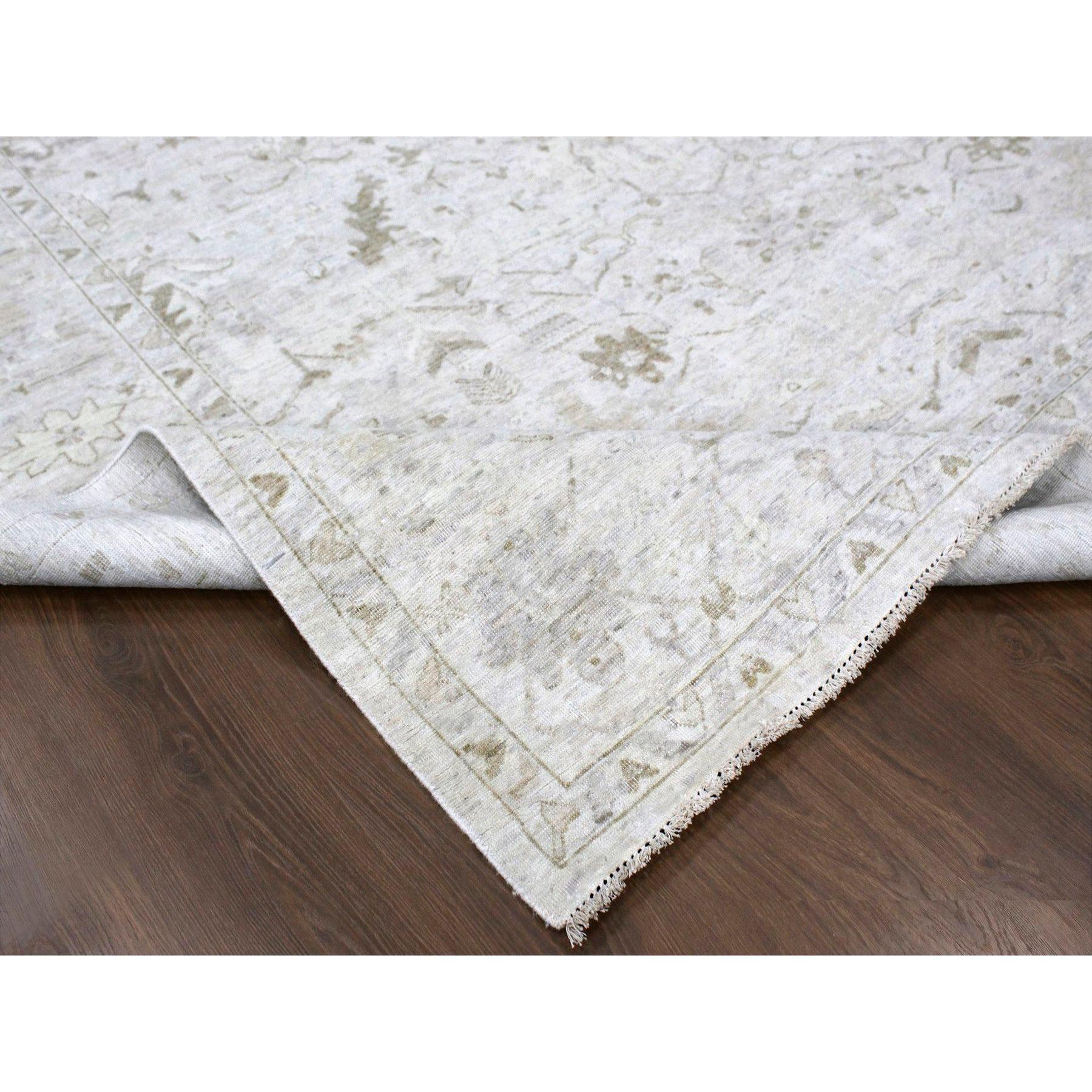 9'x12' Gray Vintage Tabriz All Over Design Zero Pile Hand Knotted Wool Rug In New Condition For Sale In Carlstadt, NJ