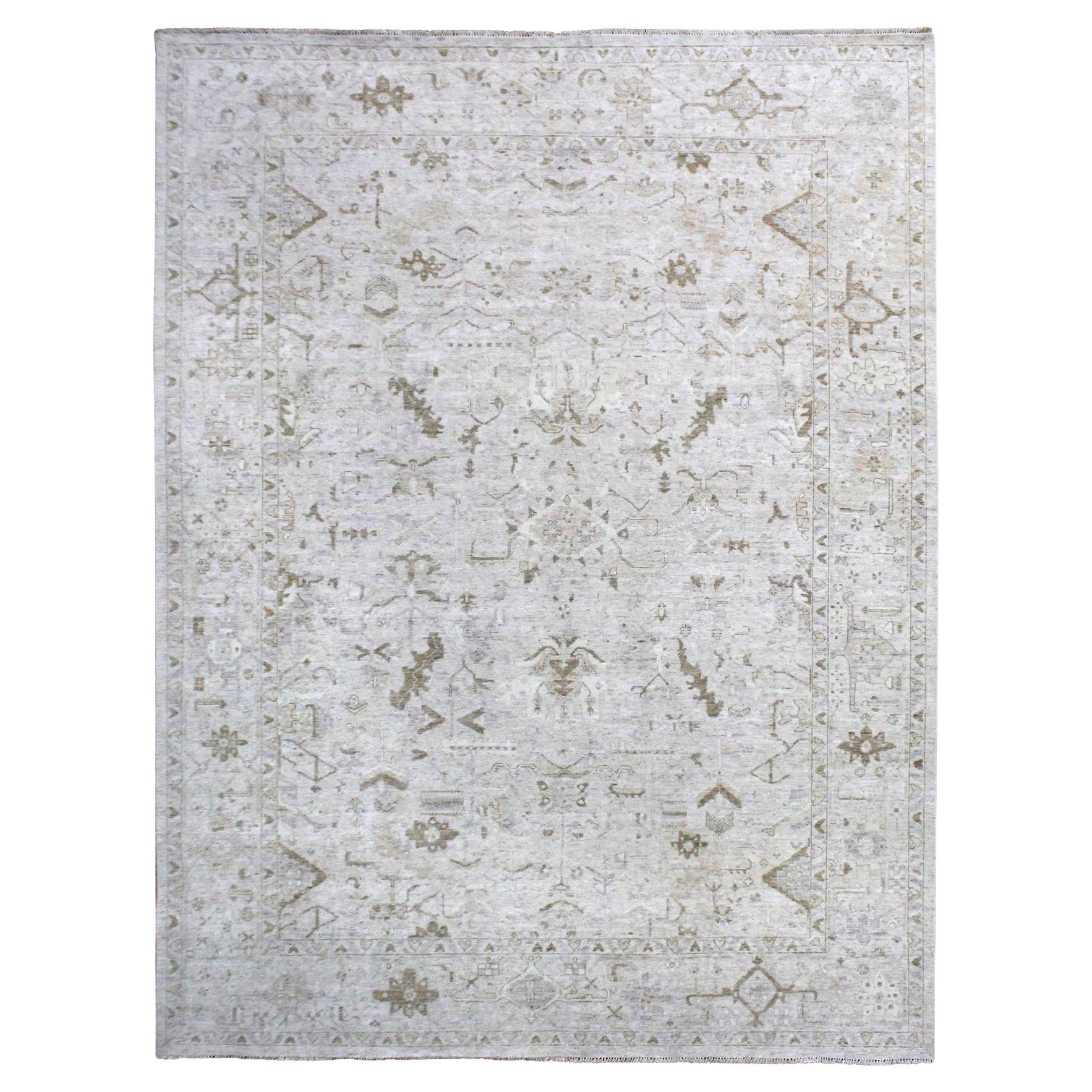 9'x12' Gray Vintage Tabriz All Over Design Zero Pile Hand Knotted Wool Rug For Sale