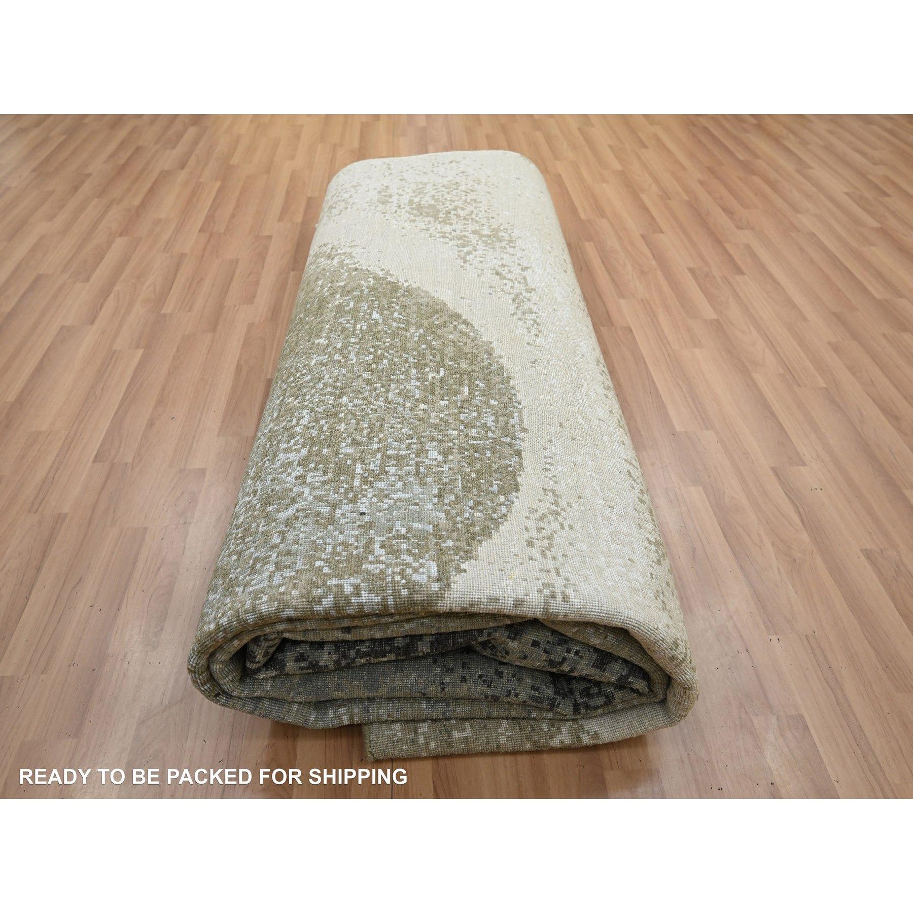9'x12' Gray with Brown Abstract Design Persian Knot Hand Knotted All Wool Rug For Sale 2