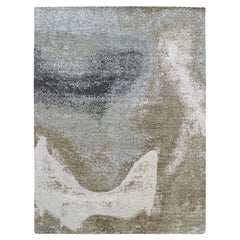 9'x12' Gray with Brown Abstract Design Persian Knot Hand Knotted All Wool Rug