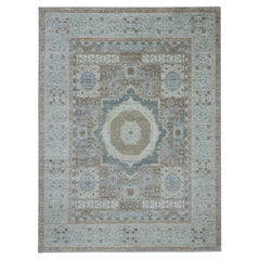 9'x12' Green Hand Knotted 14th Century Influence Pure Wool Rug