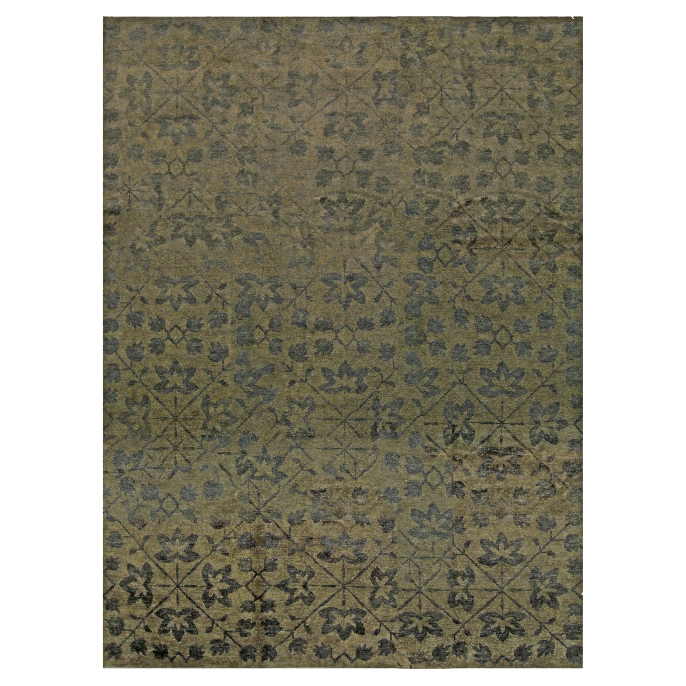 Tapis traditionnel 9x12 vert en laine nouée à la main Botanical Lattice Classic