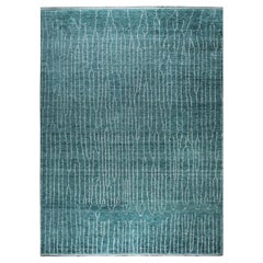 9x12 Green Hand-Knotted Wool Linear Silhouette Geometric Modern Carpet Rug