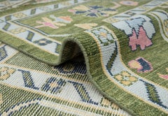 9x12 Green Vintage Turkish Style Handwoven Floral Wool Rug ( G - 15726 )