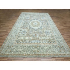 9'x12' Green Wool Hand Knotted Mamluk Design Pure Wool Oriental Rug