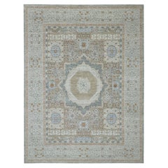9'x12' Green Wool Hand Knotted Mamluk Design Pure Wool Oriental Rug