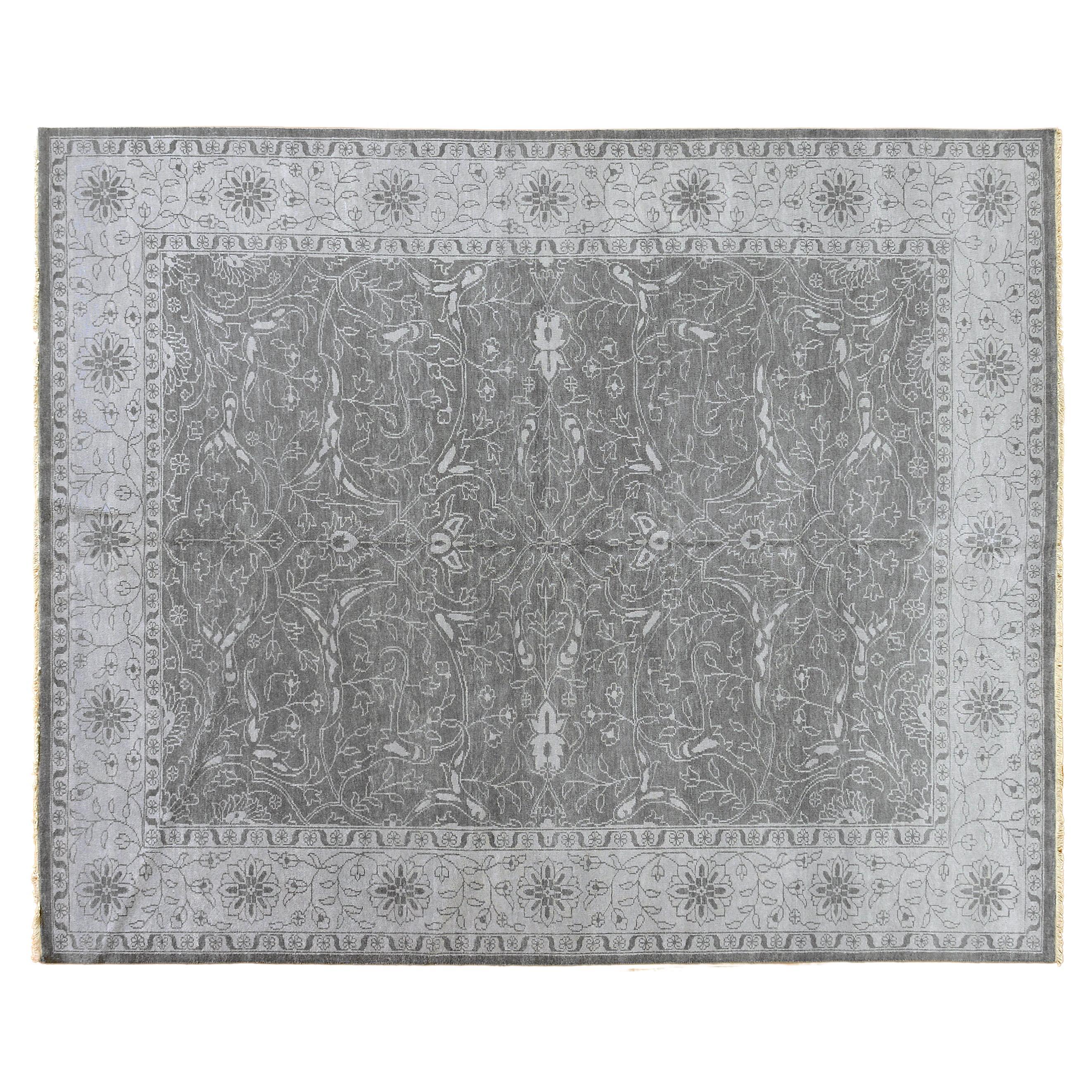 Tapis 9'x12' à motifs floraux gris en vente