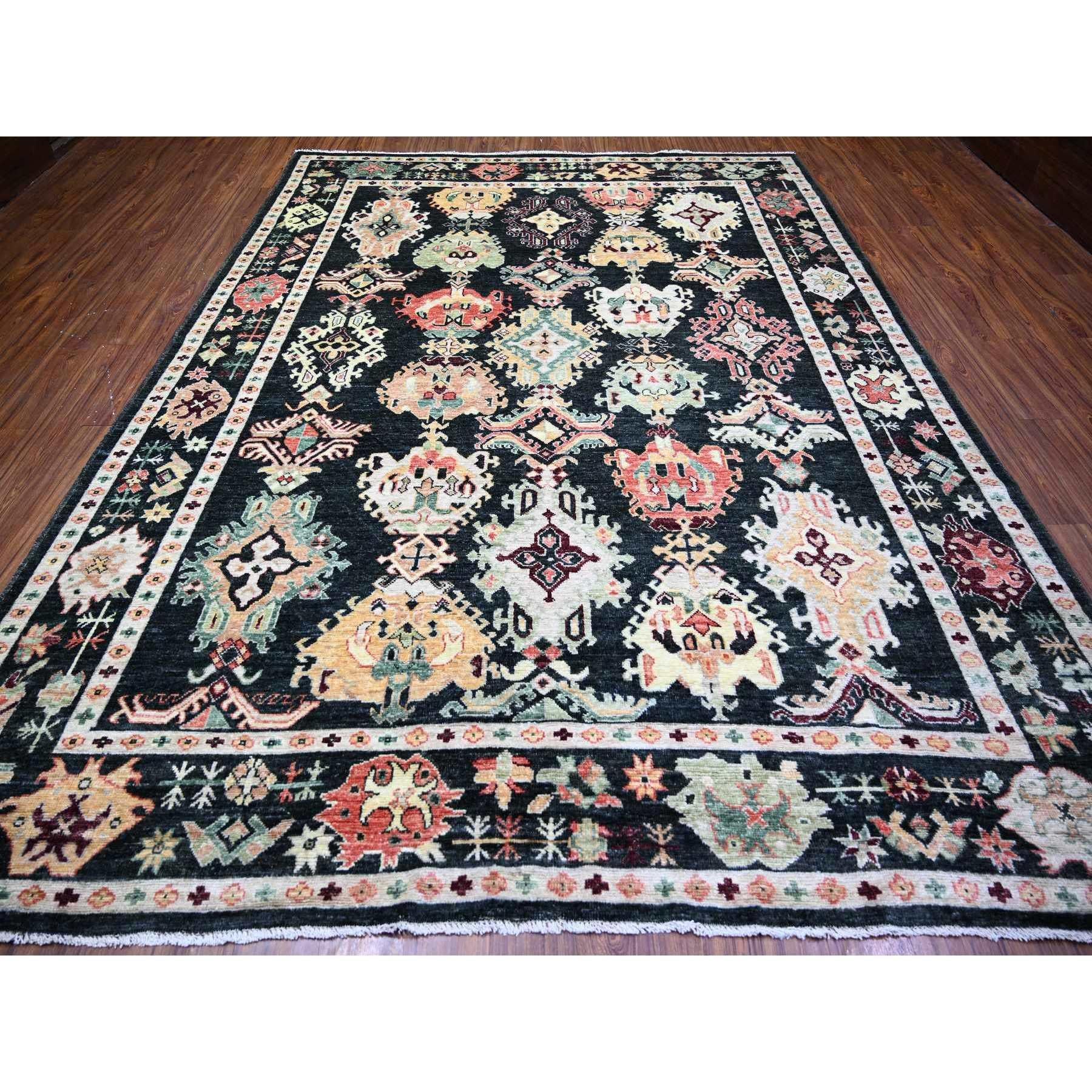 Afghano 9'x12' Gunmetal Black Afghan Angora Oushak Wool Tappeto orientale annodato a mano in vendita
