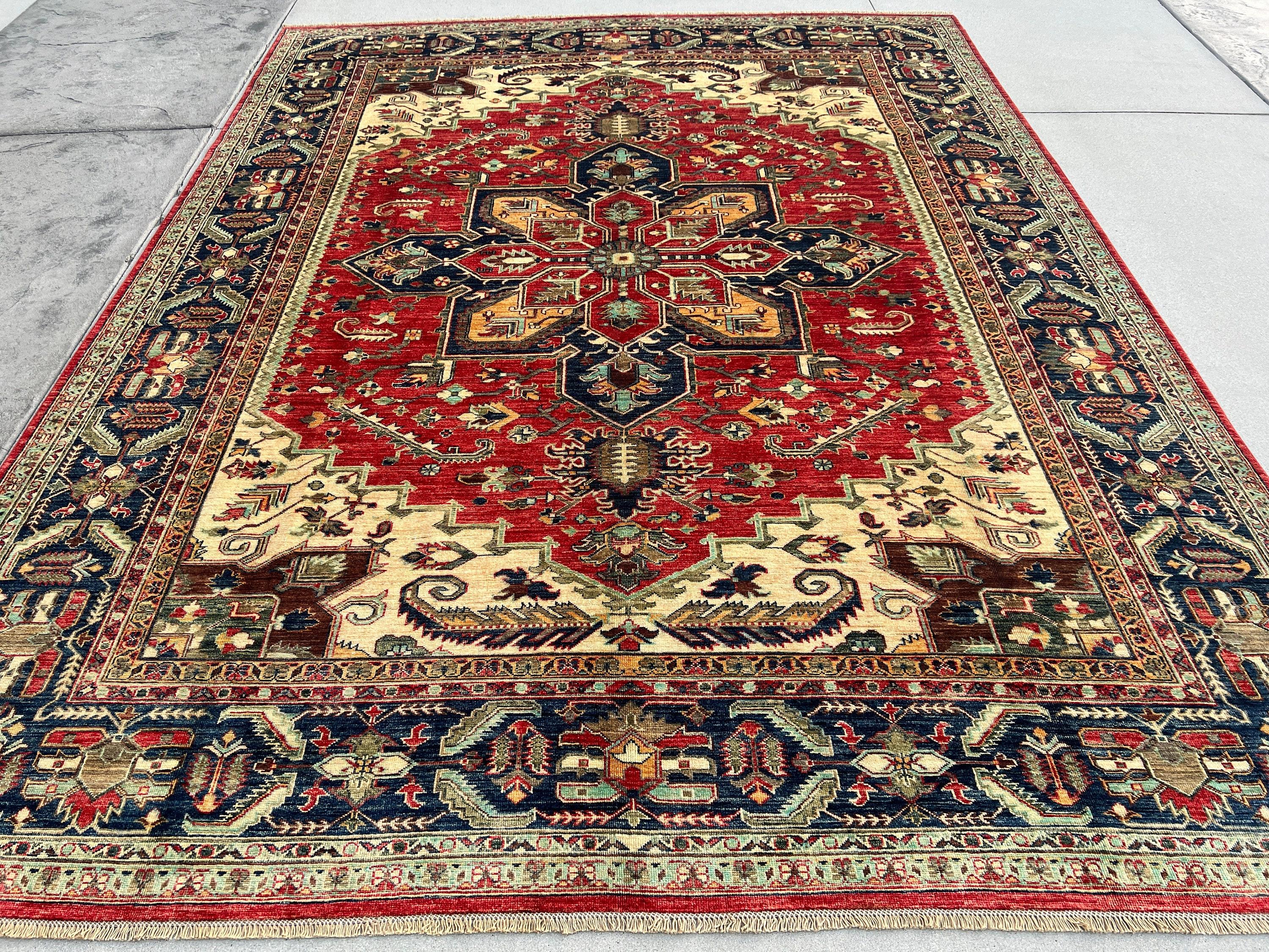 Heriz Serapi Hand-Knotted Afghan Heriz Rug Premium Hand-Spun Afghan Wool Fair Trade
