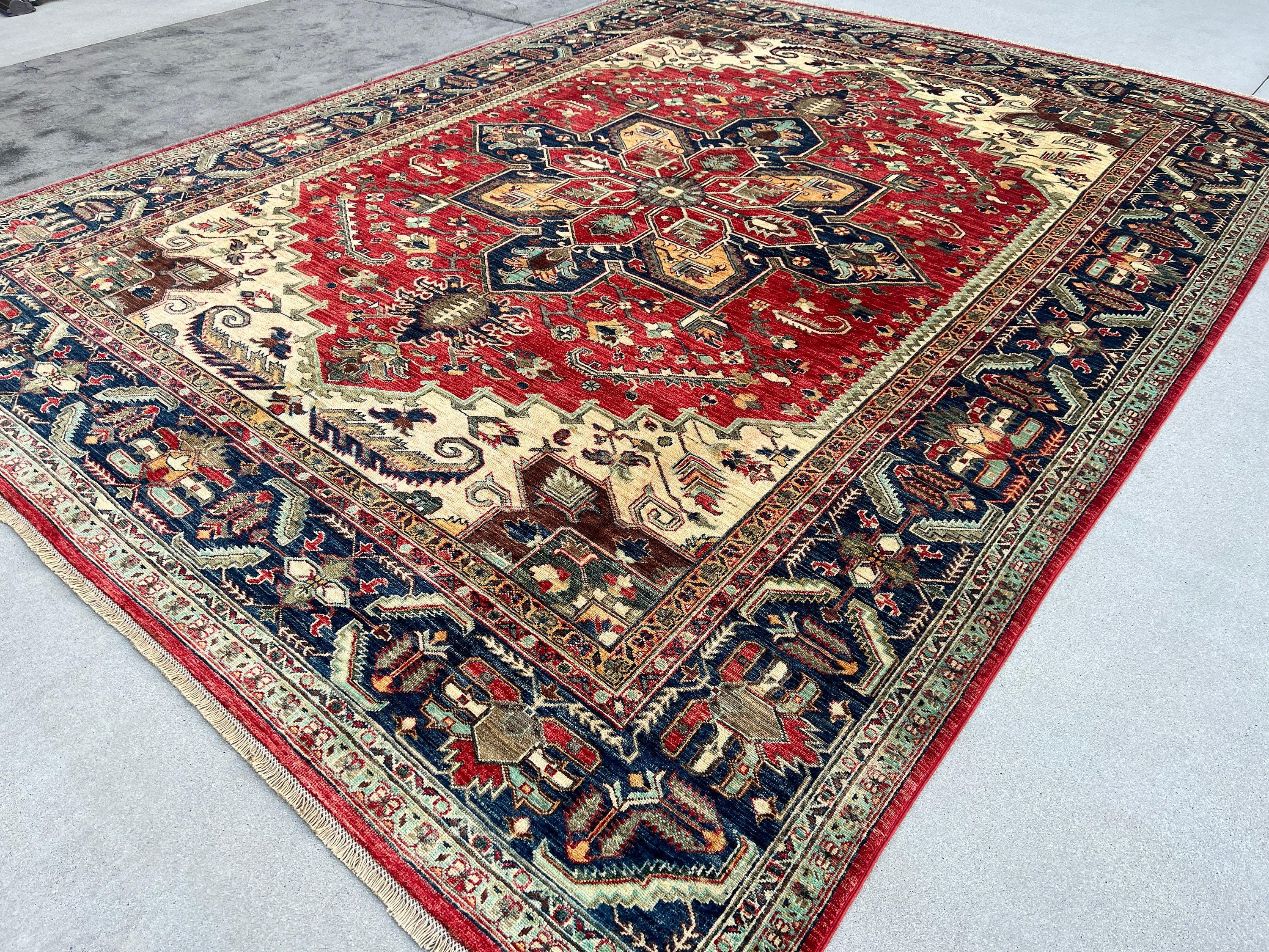 Hand-Knotted Afghan Heriz Rug Premium Hand-Spun Afghan Wool Fair Trade In New Condition In San Marcos, CA