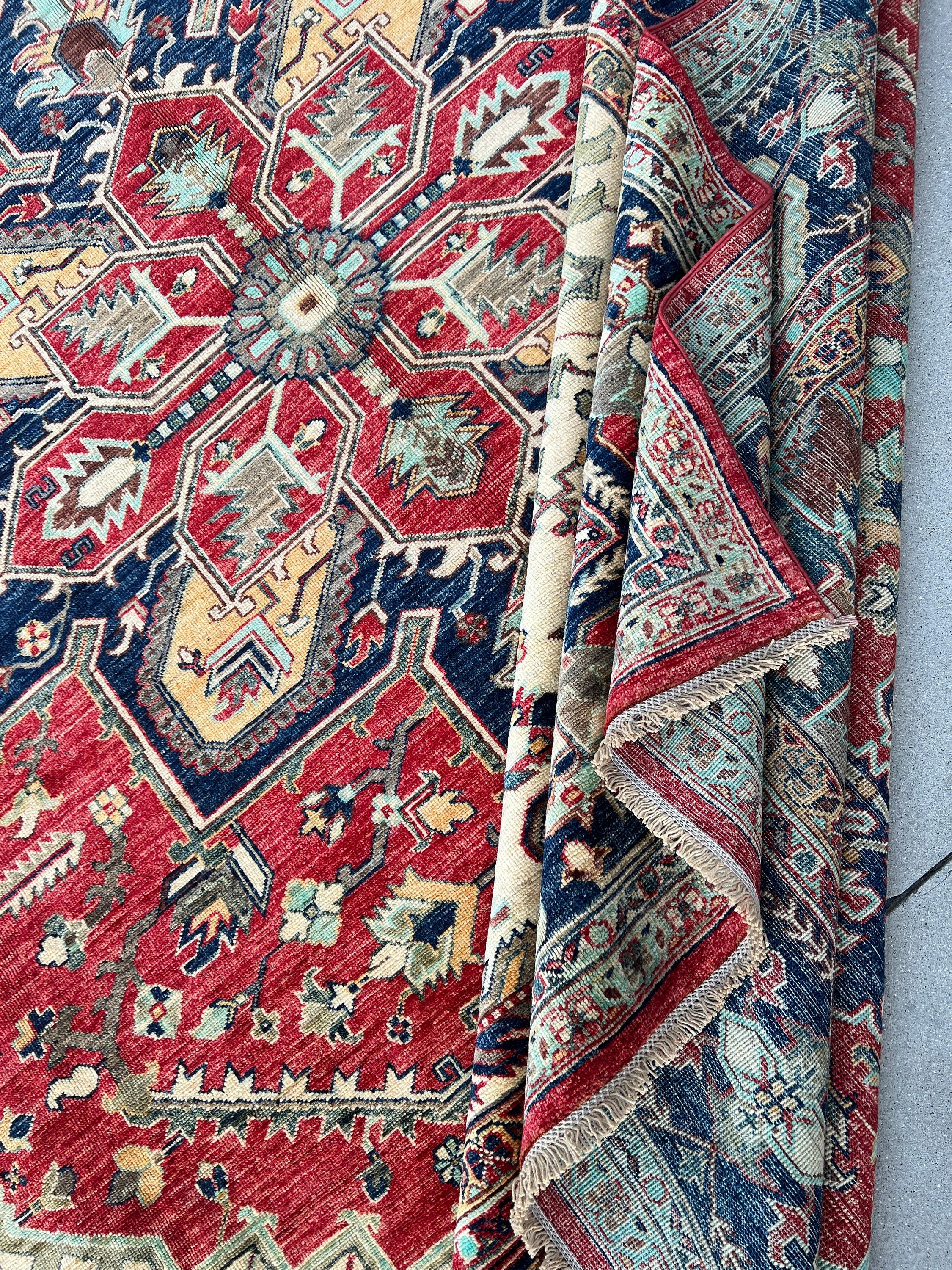Hand-Knotted Afghan Heriz Rug Premium Hand-Spun Afghan Wool Fair Trade 2