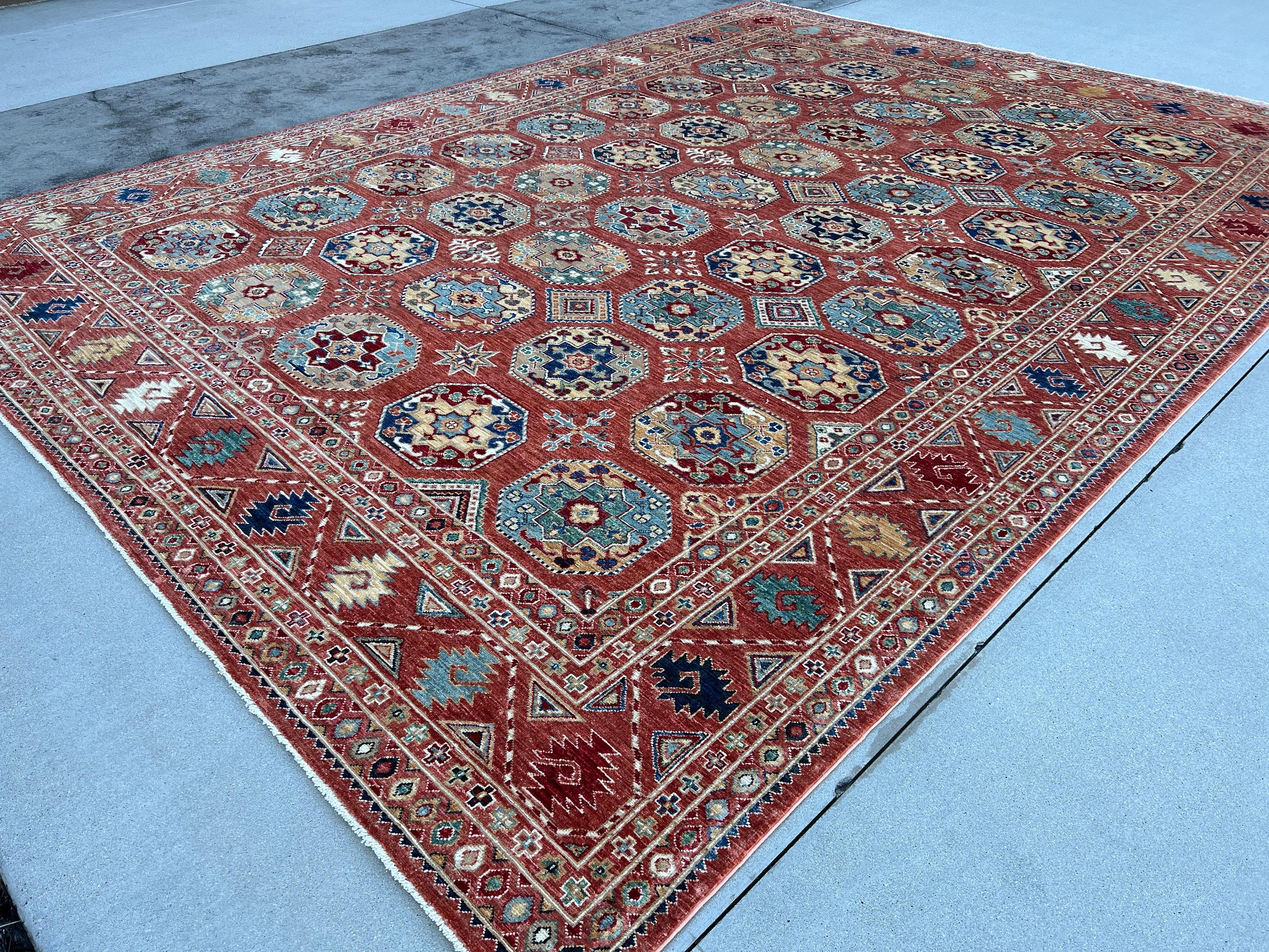 Contemporary Hand-Knotted Afghan Rug Premium Hand-Spun Afghan Wool Fair Trade For Sale