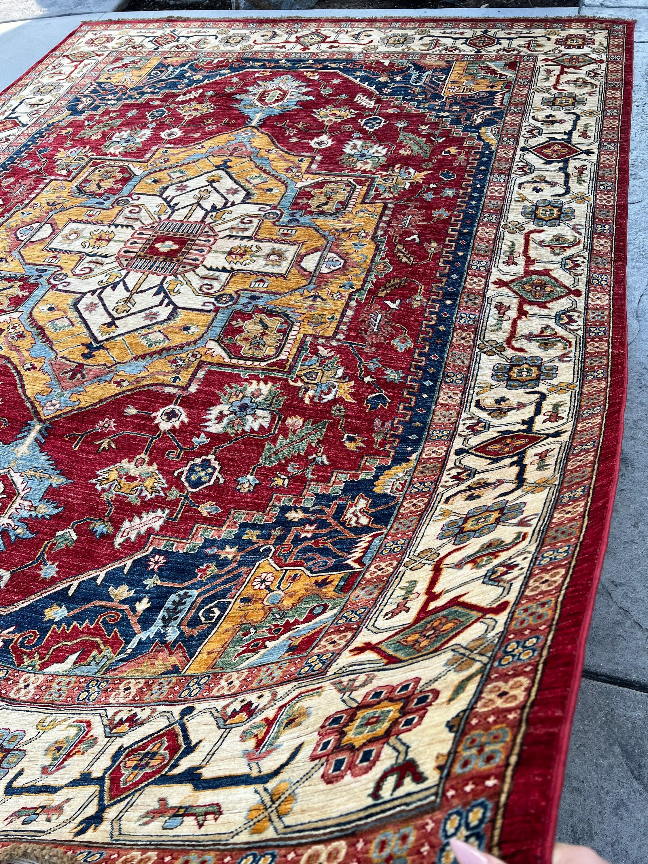 Contemporary 9x12 Hand-Knotted Afghan Rug Premium Hand-Spun Afghan Wool Fair Trade For Sale