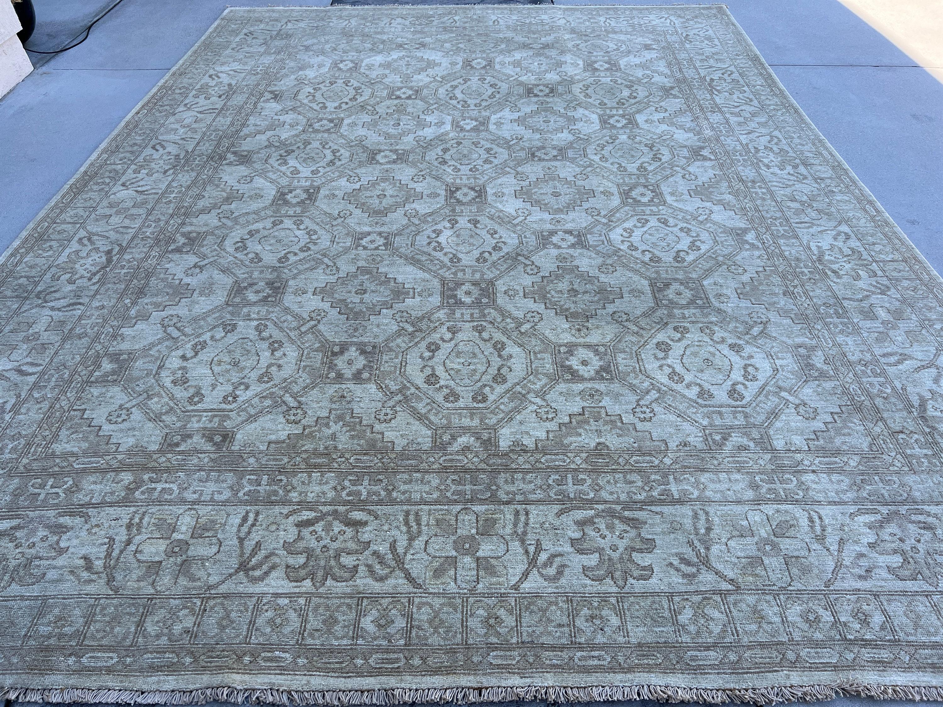 Modern Hand-Knotted Afghan Rug Premium Hand-Spun Afghan Wool Muted Neutral For Sale