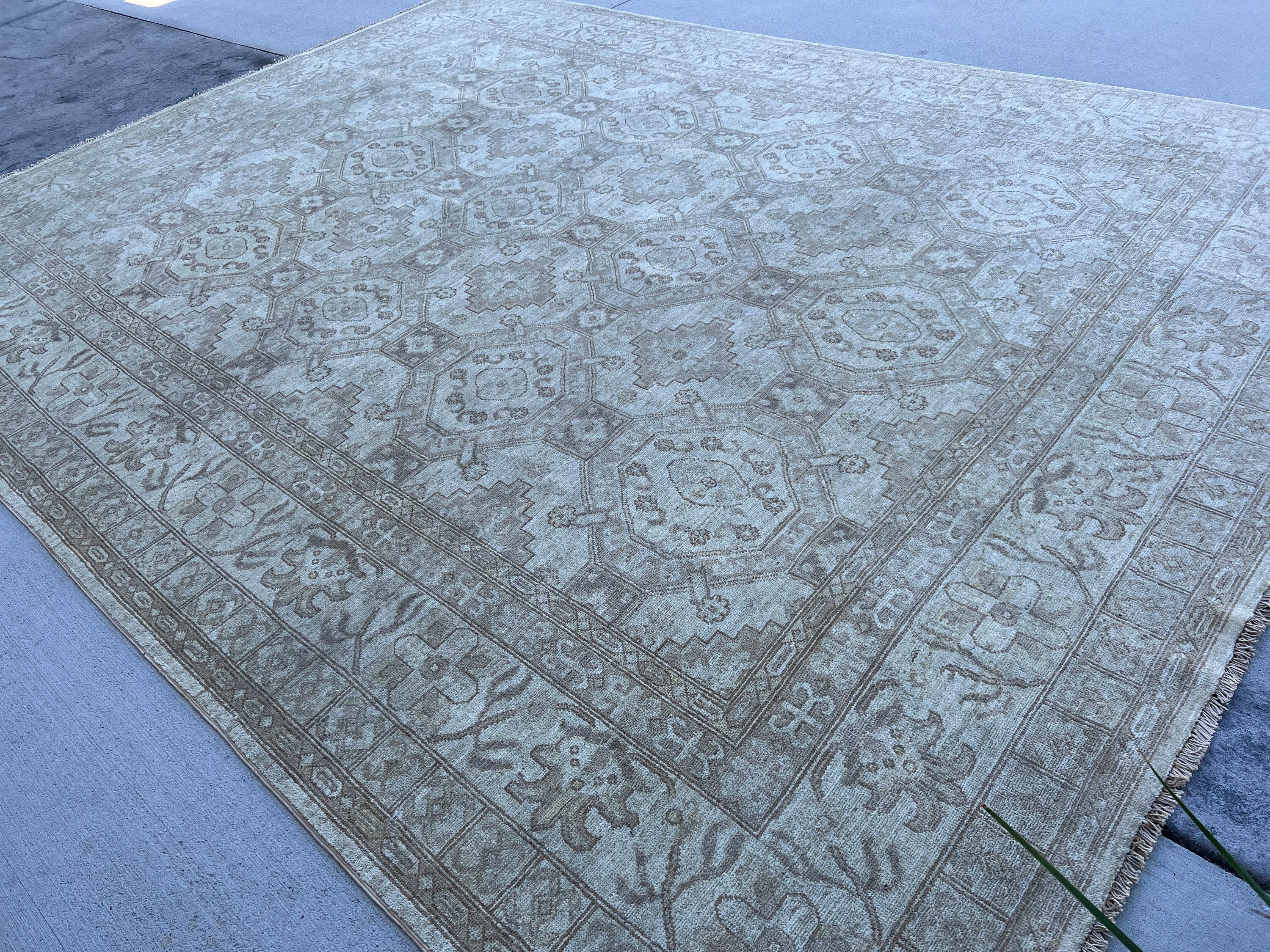 Hand-Knotted Afghan Rug Premium Hand-Spun Afghan Wool Muted Neutral In New Condition For Sale In San Marcos, CA