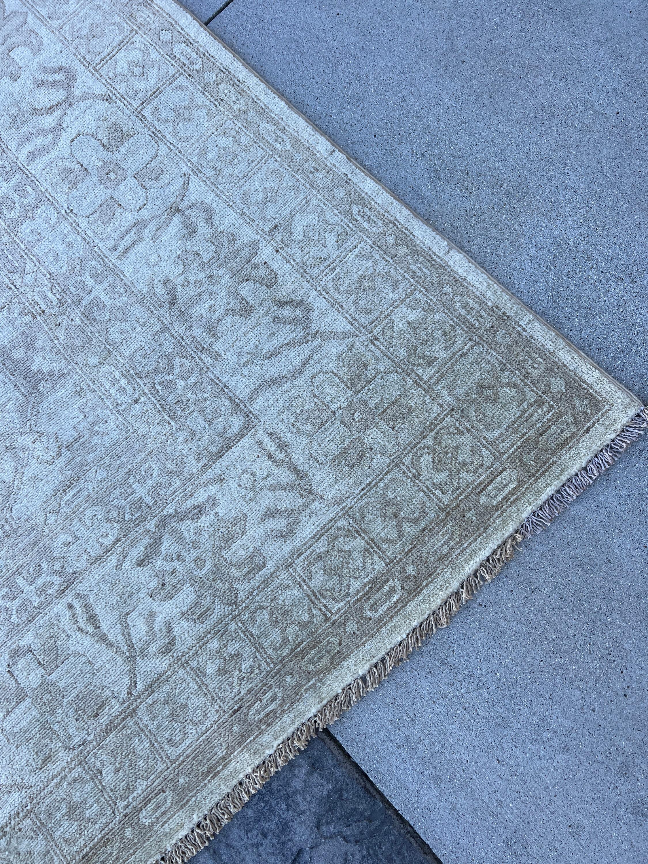 Hand-Knotted Afghan Rug Premium Hand-Spun Afghan Wool Muted Neutral For Sale 4